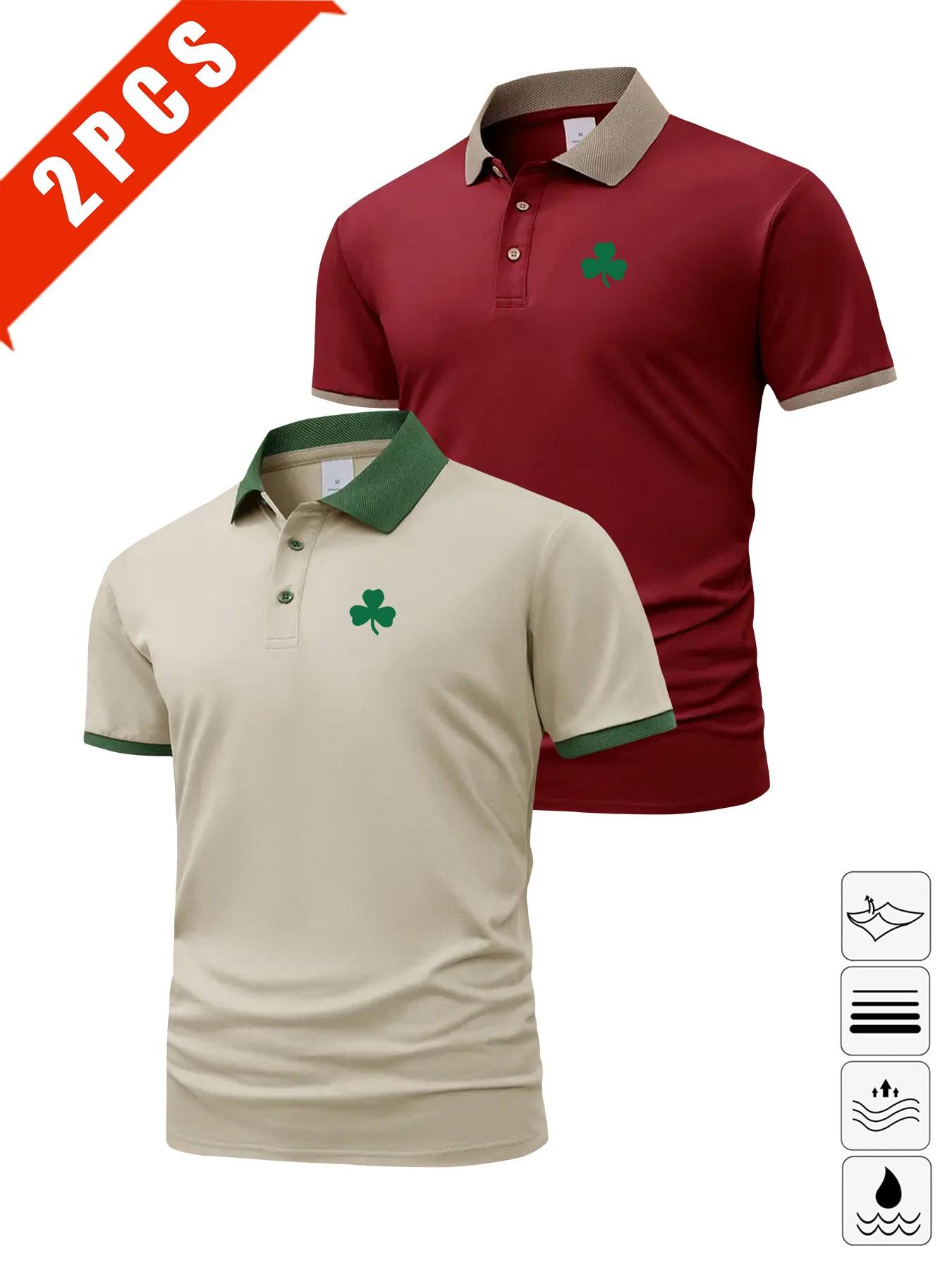 Men's Summer Clover Print Polo Shirts, Breathable Casual Golf Wear, Slim Fit Multi-Color Sportswear, Perfect Gift for Husband or Boyfriend