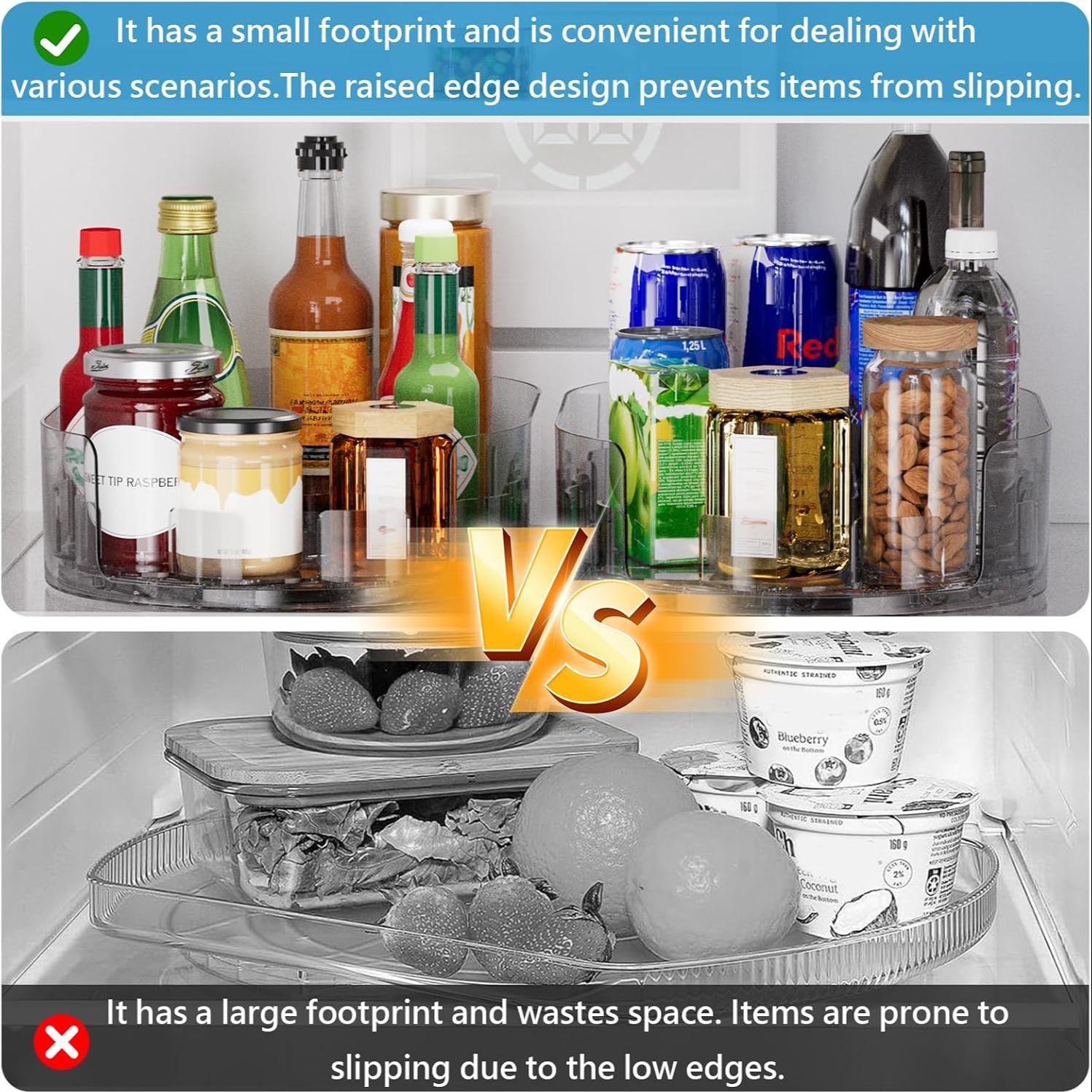 Rotating Refrigerator Storage Rack, 360° Rotating Spice Rack, Soft Drink can Storage Rack, Rotating Refrigerator Tray,Suitable for Refrigerator Storage, Kitchen, Desktop, Cabinet, and Food Storage Compartments.