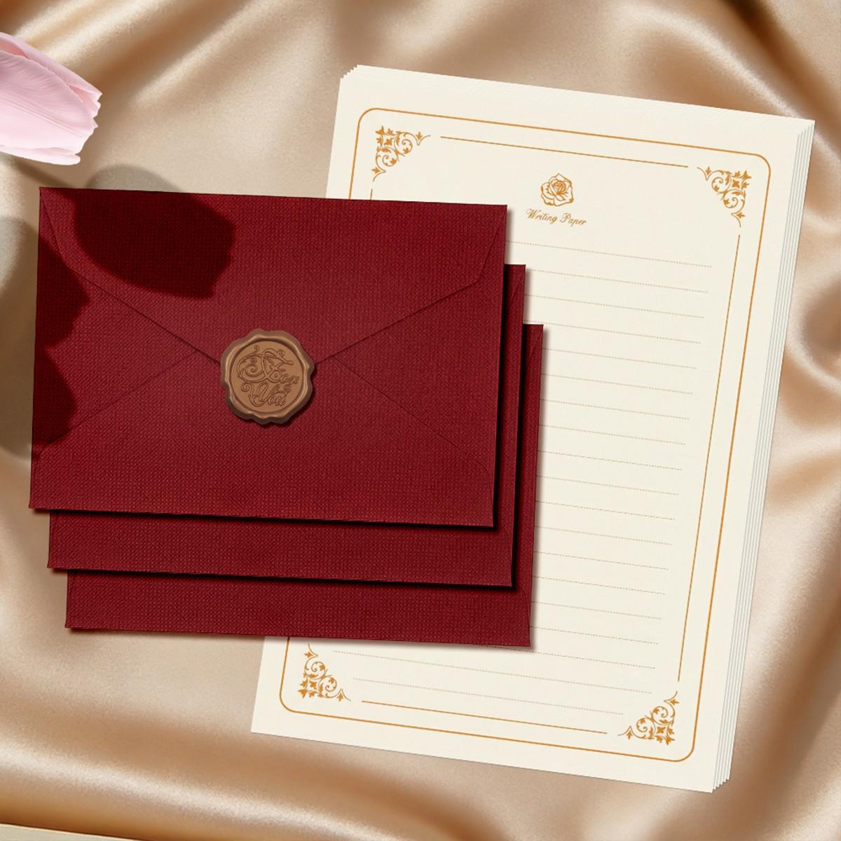 Letter Writing Set 3 Envelopes Wax Seal Stickers 10 Sheets Paper Vintage Gift for Stationery Lovers
