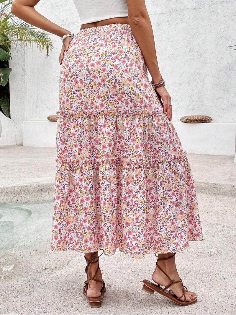 Women's Ditsy Floral Print Long, Elegant Fashion Casual A Line Vintage Skirt for Daily Holiday Vacation Wear, Ladies Bottoms for Summer
