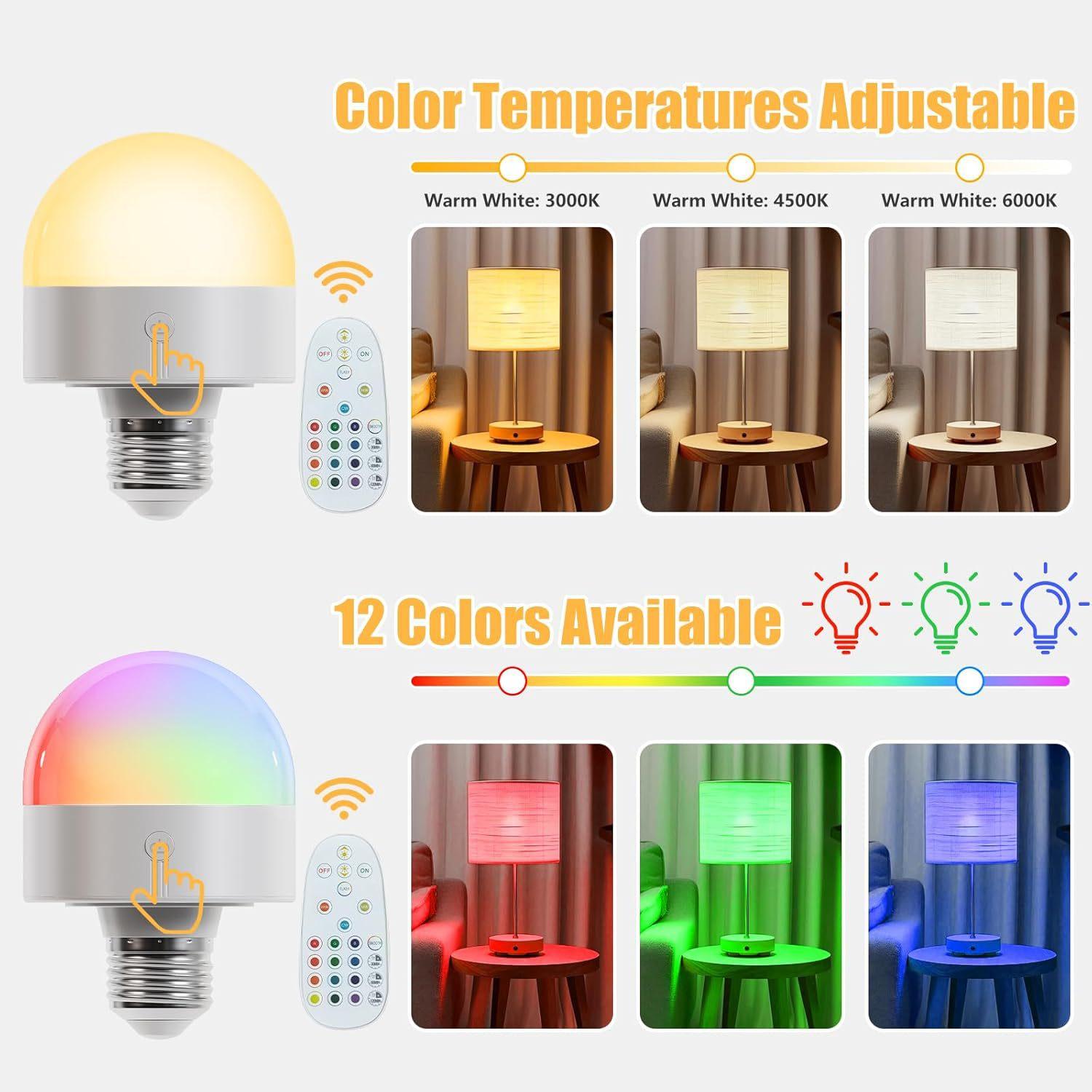 Round Charging RGB Bulb, Three-Tone Lighting, Remote Control, Magnetic Installation, Wireless Portable, Emergency Lighting Atmosphere Lamp Round Charging RGB Bulb, Three-Tone Lighting, Remote Control, Magnetic Installation, Wireless Portable, Emergency Lighting Atmosphere Lamp