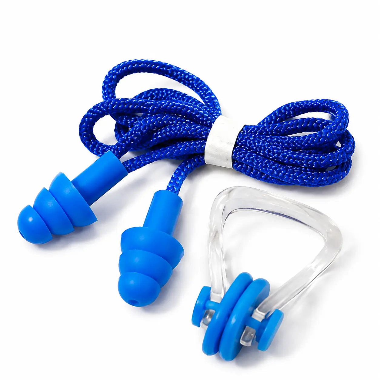 Soft, Flexible Silicone Three-Layer Waterproof Nose Clip and Earplug Set with Integrated Anti-Loss Rope — Universal Fit for Adults and Children, Designed for Swimming Lessons, Hydrotherapy Sessions, Competitive Training, and Leisure Water Sports