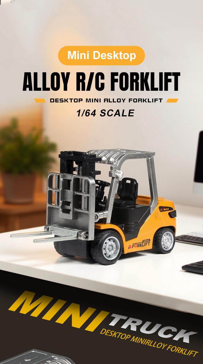 Mini Dump Mini Forklift Toy, 1:64 Scale Truck Remote Control Car with Lights, Electric Construction Vehicle Toy, Fun Birthday Christmas Gifts