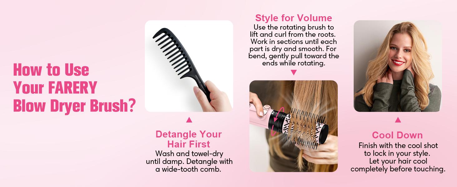 Farery 4-in-1 Rotating Hair Dryer Brush Set with Interchangeable 1.25" & 2" Rotatable Brushes, Oval Volumizer, and Diffuser