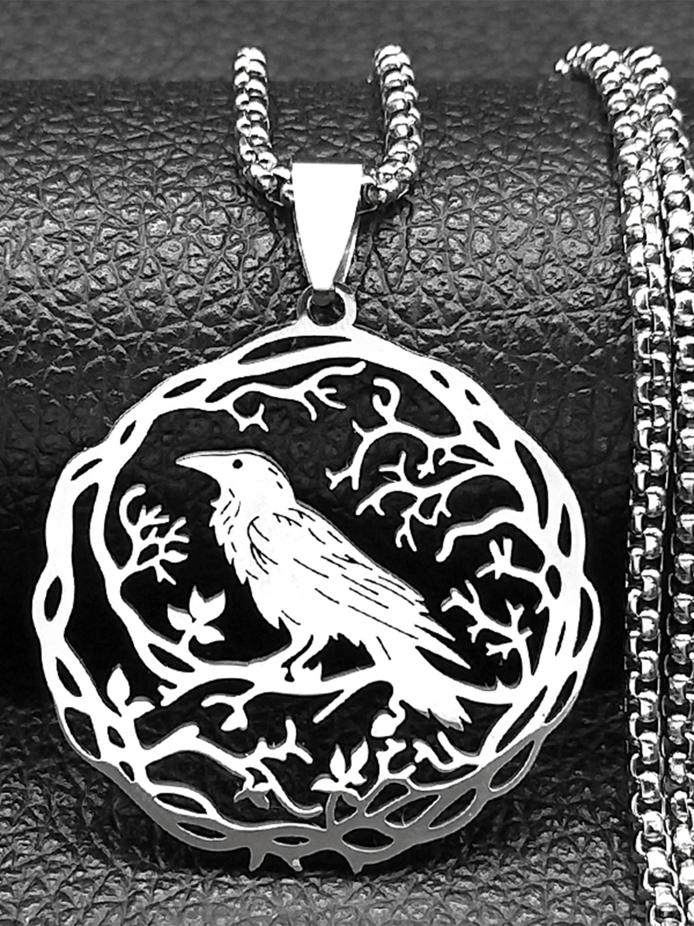 Hollow Crow Raven Birds Pendant Necklace Women Men Stainless Steel Black Color Love Flower of Life Knight Chain Gifts