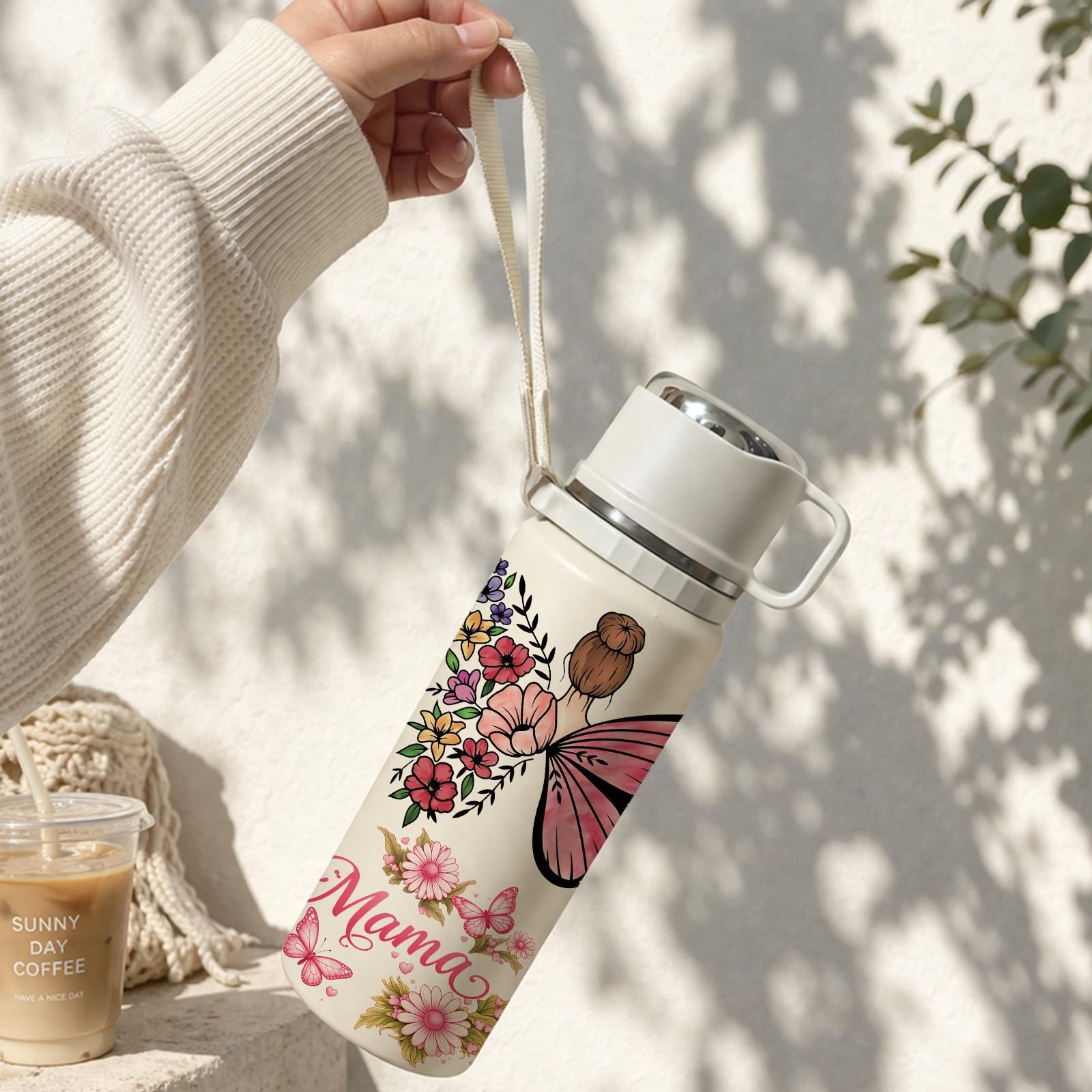 1 Pc 20oz Insulated Mug, 316 Stainless Steel Vacuum Cup, Double Wall Skinny Tumbler, Keeps Hot 12h Cold 24h, Leak Proof Portable Handle Lid, Butterfly Garden Design, Mother’s Day Gift for Mom Women Wife, Thermal Mug for Coffee Tea Drinks