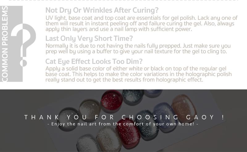 GAOY Holographic Glitter Cat Eye Gel Polish Set of 6 Colors with Free Magnet Holiday Gift Pick UV LED Soak Off Nail Polish Home DIY Manicure Nail Salon Varnish