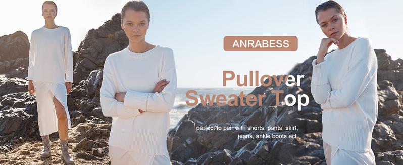 ANRABESS Women's Crewneck Long Sleeve Oversized Fuzzy Knit Chunky Warm Pullover Sweater Top