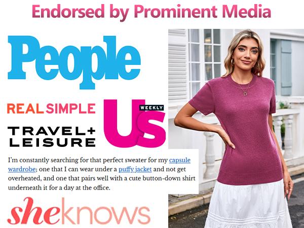 Arach&Cloz 2026 Women's Wool Blend Loose Fit Soft Summer Sweater Short Sleeve Crew Neck Casual Pullover Tops Trendy Outfits SpringStatements