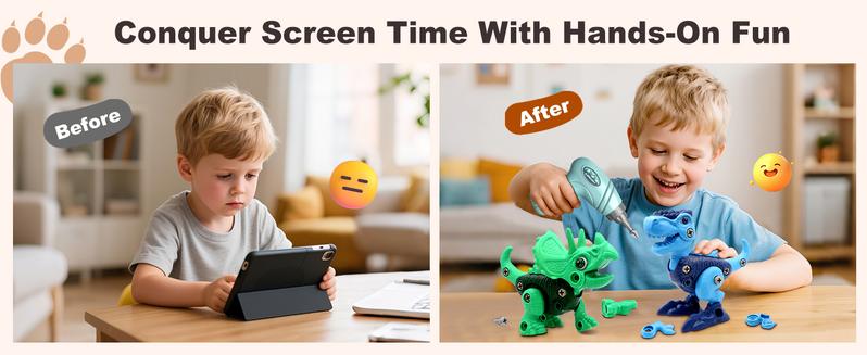 Laradola 3PCS Dinosaurs STEM Toy with Electric Drill & Hand Screwdrivers Gift for Kids, Take Apart Assemble Dinos Toy - Construction Building Dino Christmas Birthday Party Gift for Boy & Girl