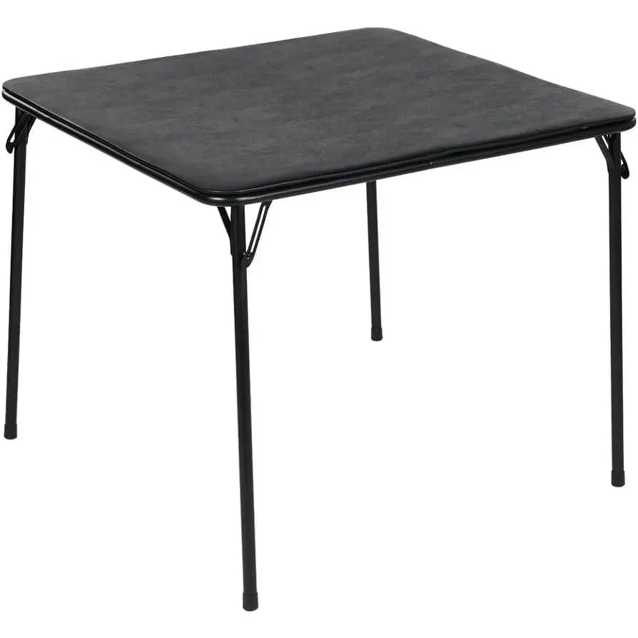 Littleox 34x34 in Portable Square Folding Table - PU Leather Padded, Lightweight, Space Saving, Folding Picnic Table for Game Nights, Camping (Black), Lightweight Foldable Table