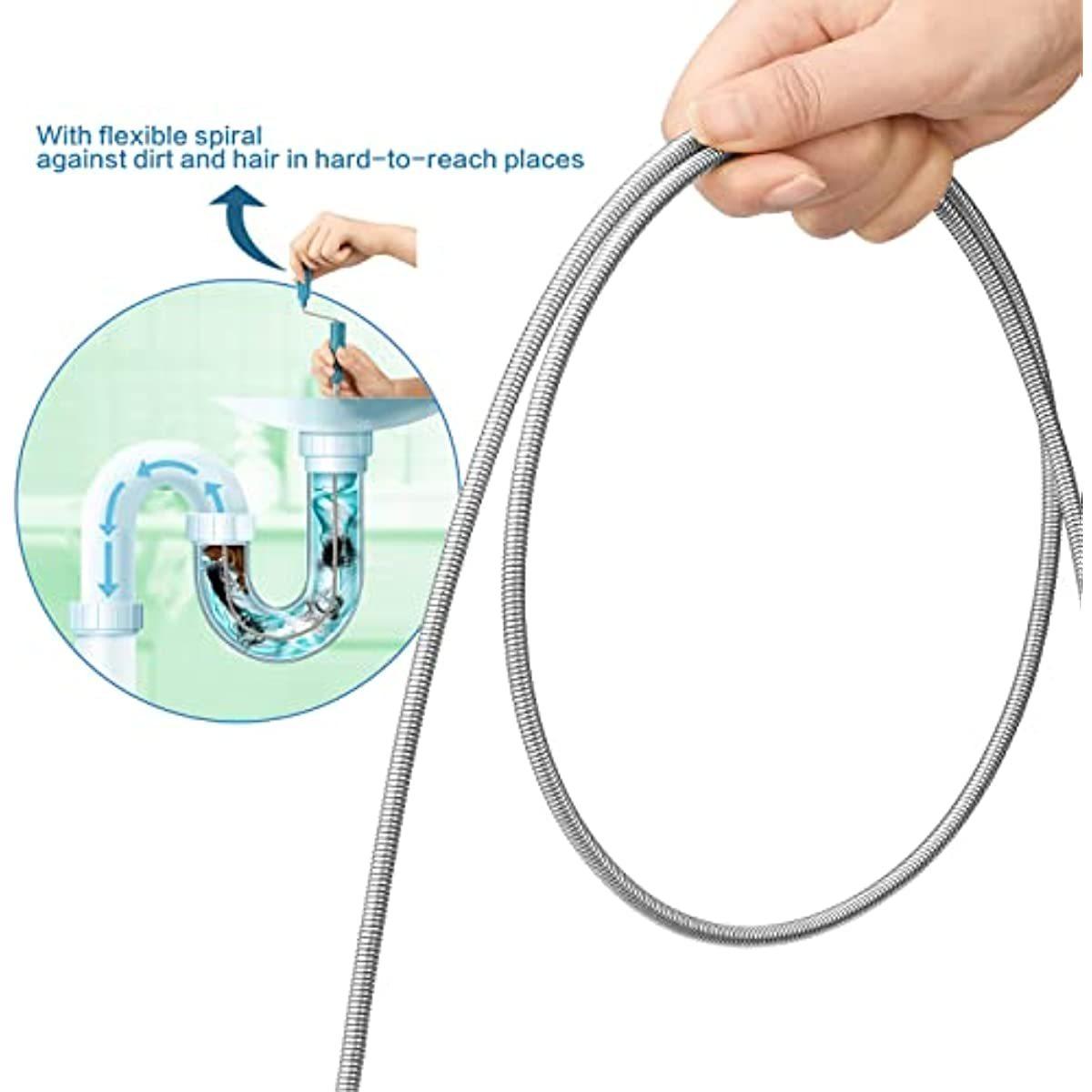 2pcs Flexible Drain Cleaning Tool Sewer Unclogger with Coiled Spring Design, Metal Coil for Easy Pipe Cleaning, No Battery Required, Blue Handle, Hand Crank Design, Longlasting Material, Drain Clog Remover
