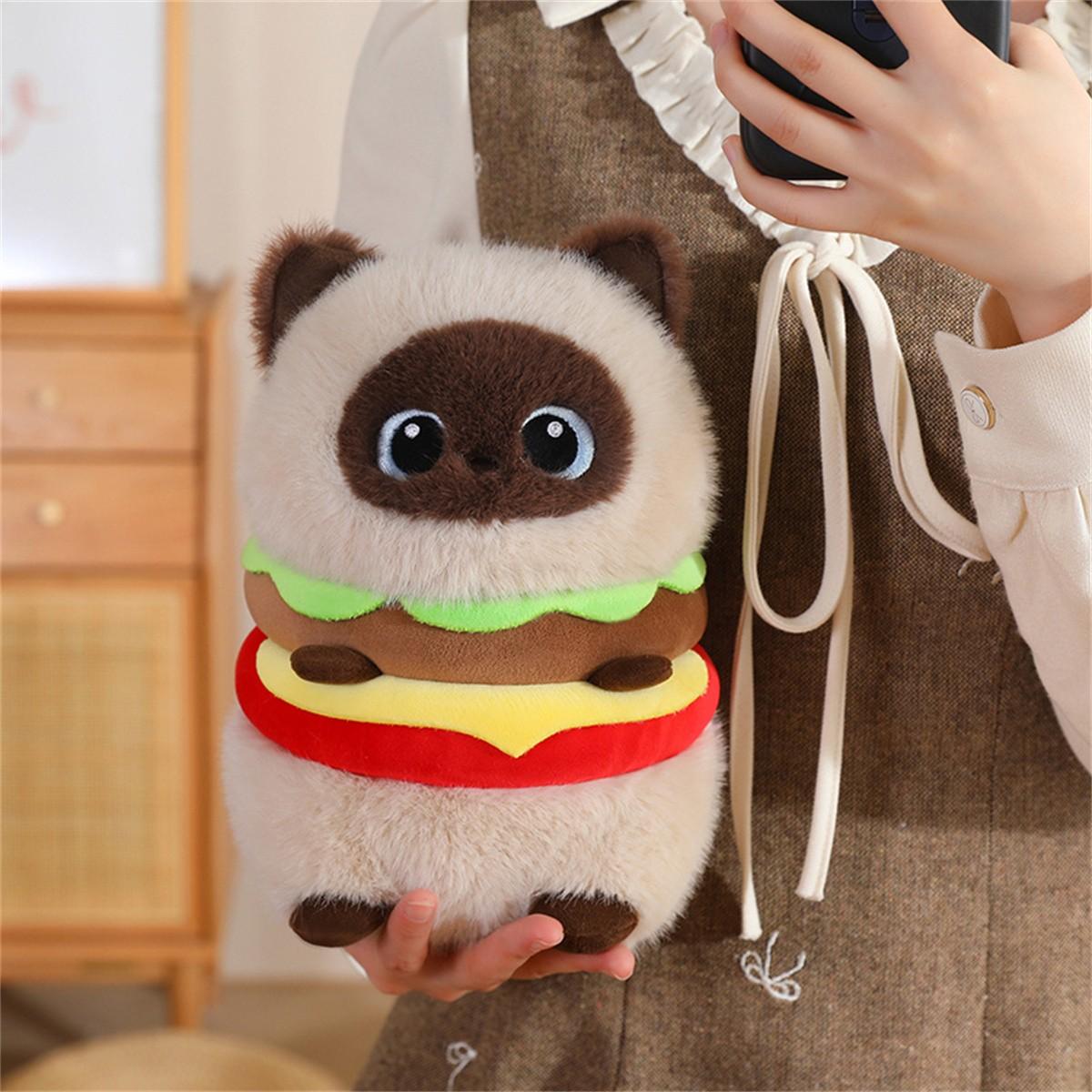 Hamburger Cat Plush Toy, Fun Home Decor, Birthday Gift, Mother's Day Gift, Christmas Gift, Unisex, Model Jsb20250101