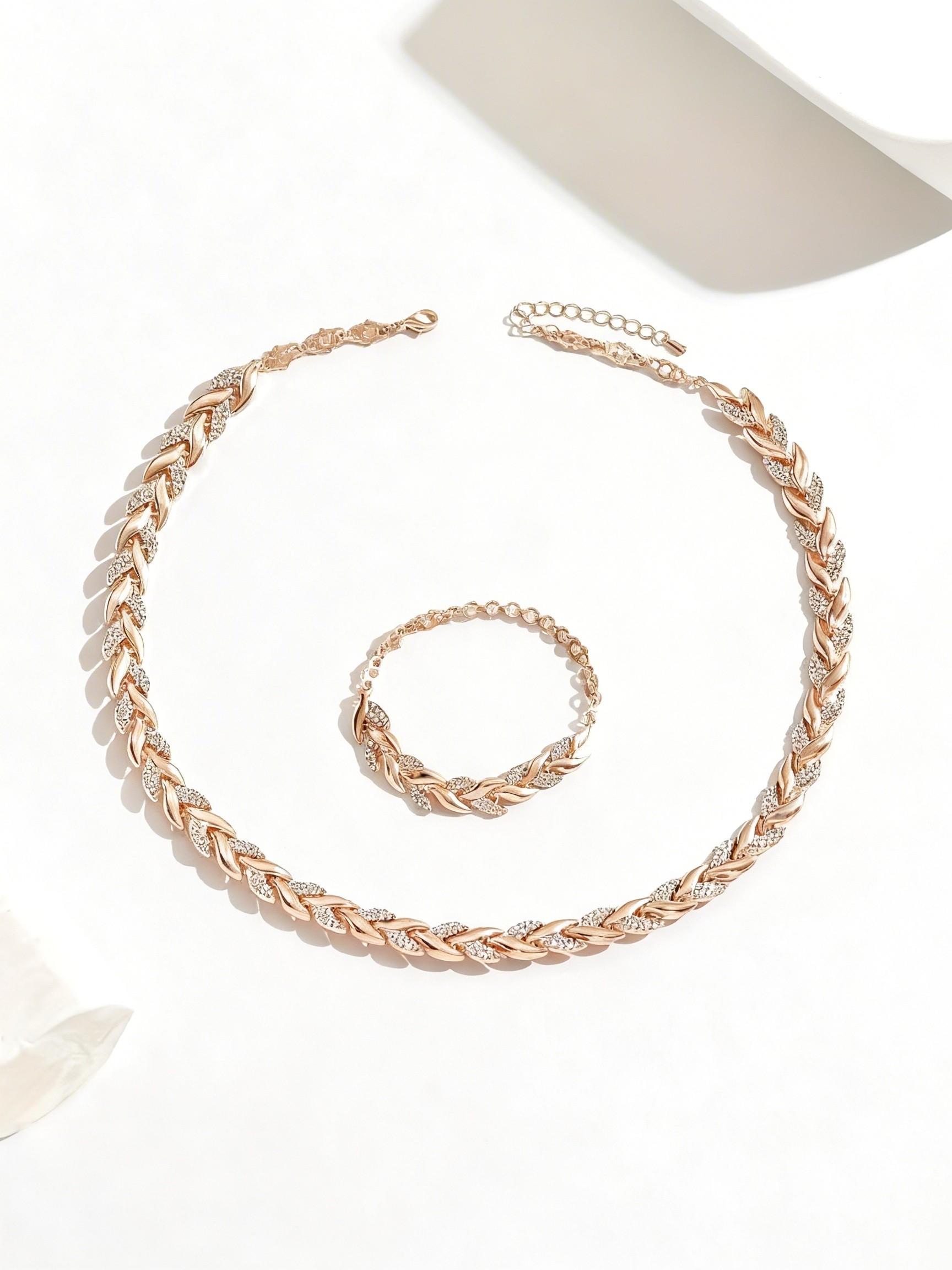 Elegant Light Luxury Fish Tail Necklace & Bracelet Jewelry Set Inlaid Glass Rhinestone Perfect for Women's Autumn Winter Banquet and Daily Outfit Matching All Seasons