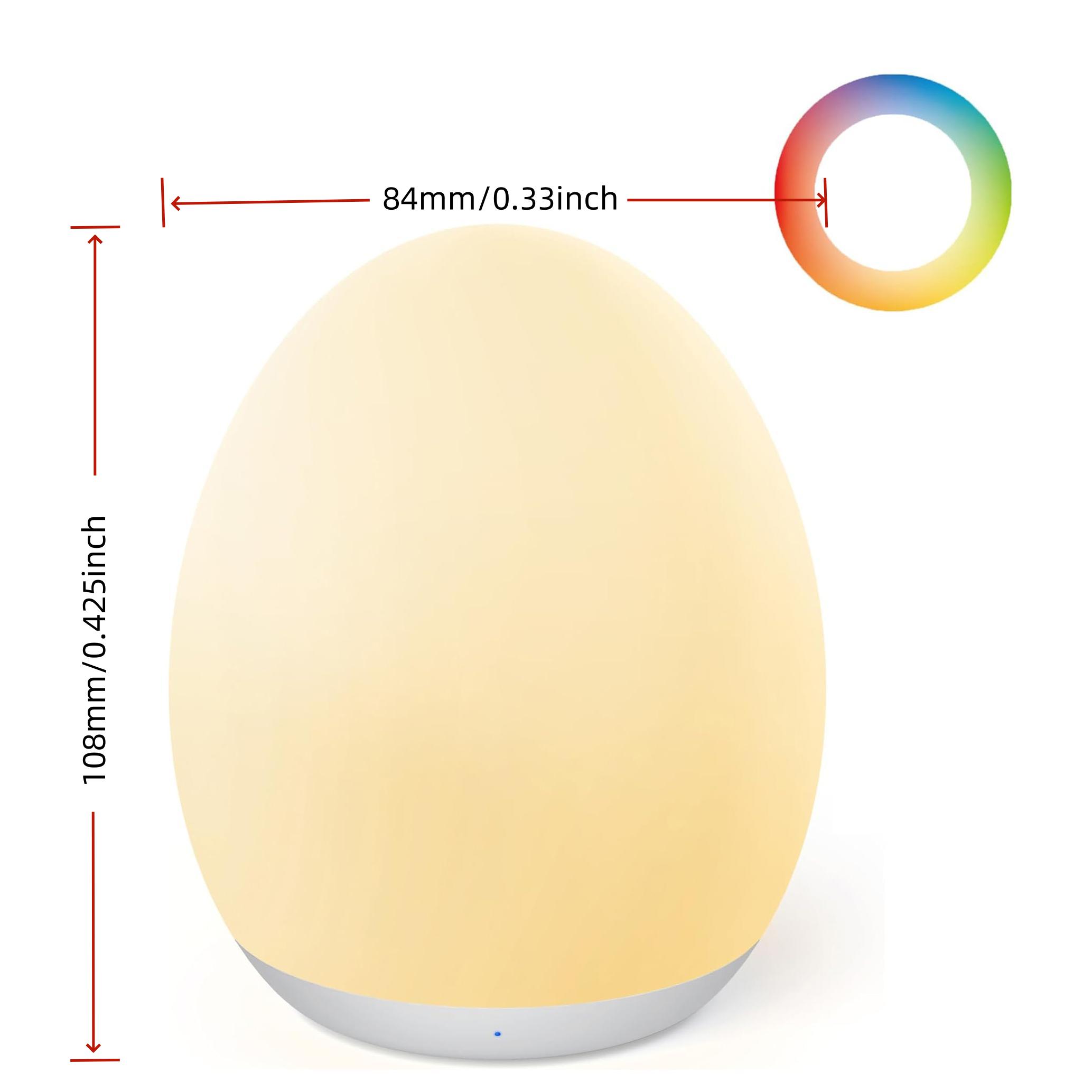 Portable Egg Night Light for Kids Babies Rechargeable Tap Light with 7 RGB Colors Timer and Touch Control Safe & Soft for Your Baby