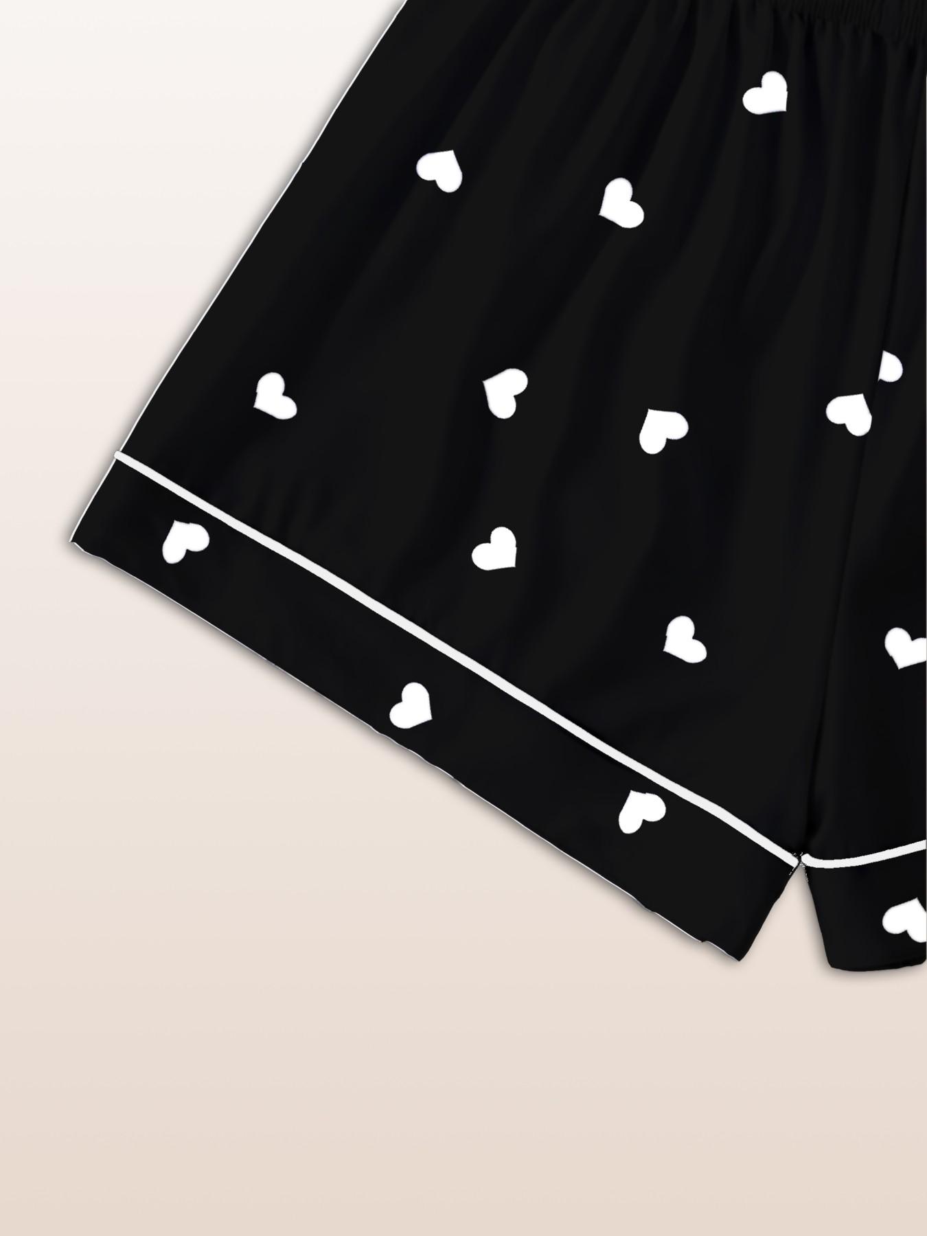 Women's Sleepwear Set, Short Sleeve Cardigan Top + Shorts + Pants, Heart Peach Print, Casual Fitted All Seasons