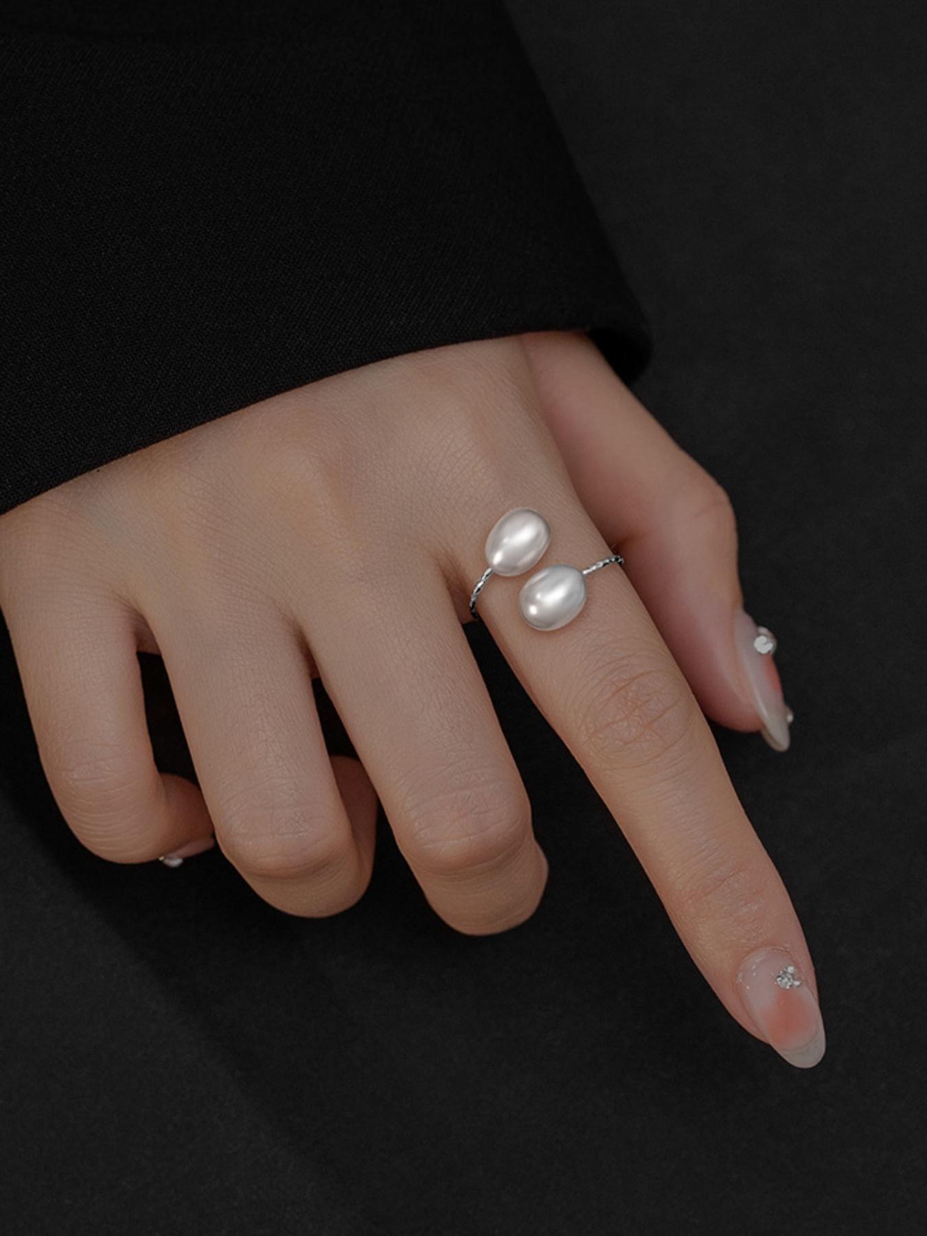 925 Sterling Silver Natural Freshwater Genuine Pearl Decorated Ring, Elegant Jewelry for Women for Party, Daily Clothing Decor, Trendy All-match & Exquisite Jewelry for Birthday Gift