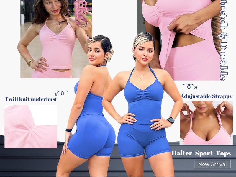 YEOREO SoftHue Women's Longline Halter Tank Top Strappy Backless Adjustable Gym Workout Top Yoga Sports Vest Fitness Activewear