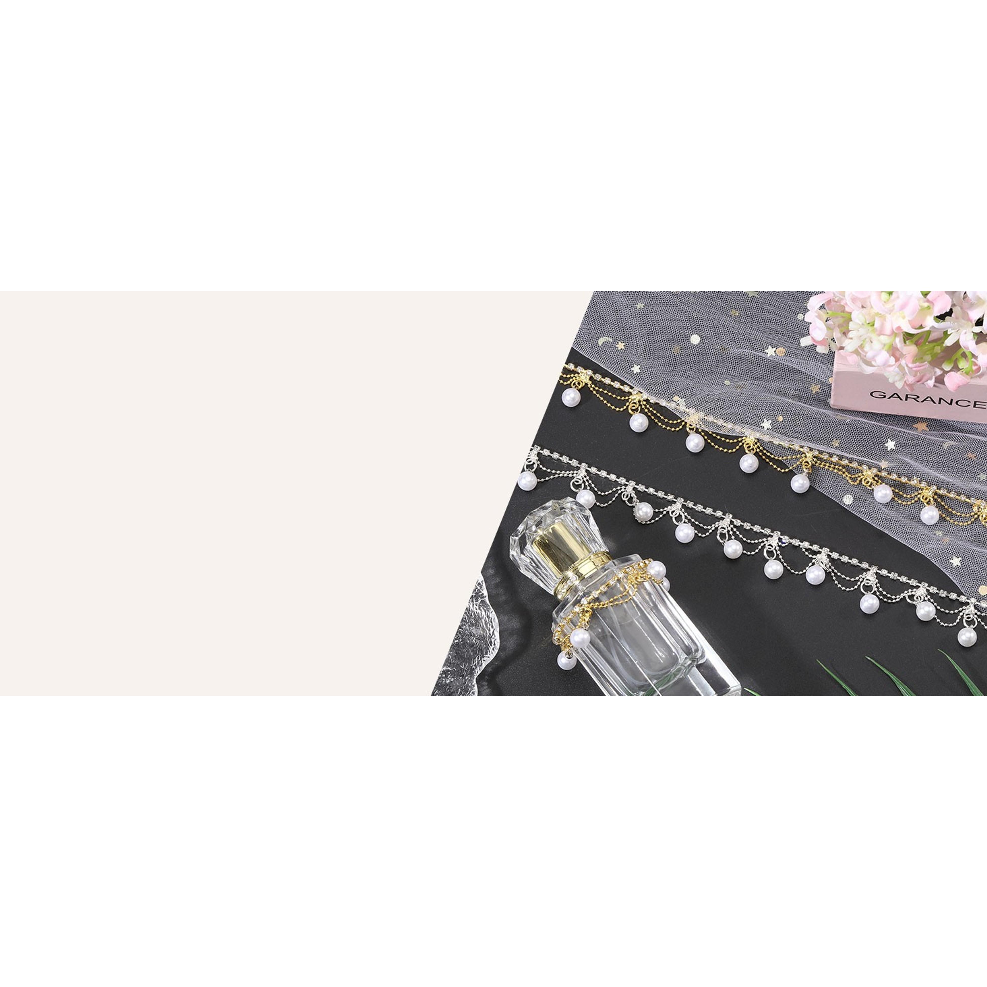 1 Yard Pearl Tassel Rhinestone Fringe Trim Rhinestone Pearl Tassel Chain Diamond Crystal Tassels Fringe Trim for Sewing Crafts Wedding Dress Clothing Accessories DIY Decoration Silver