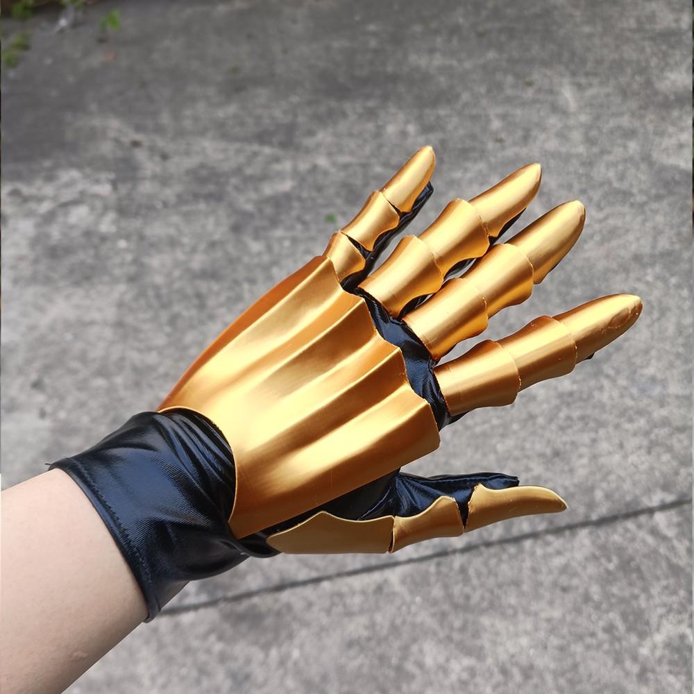 Gold 3D Printing Handmade Gluing Punk Mechanical Gloves Vintage Gothic Wearable Hand Armor Unisex Techwear Cosplay Exoskeleton Gloves