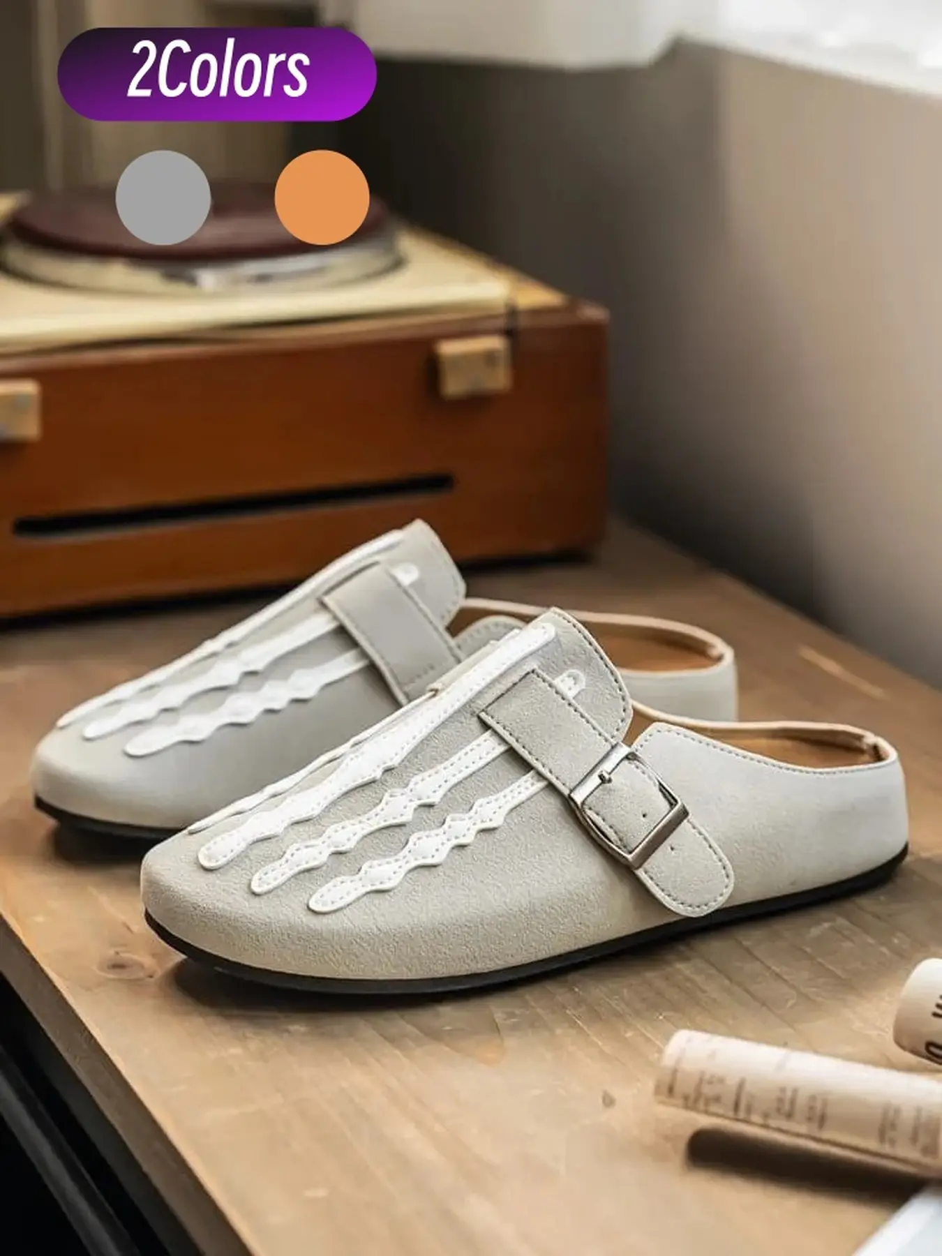 Home Shopping Holiday Closed Toe Mule Slippers Men Retro Halloween Skull Bone Patch Decoration Adjustable Strap Soft Sole Outdoor Wear