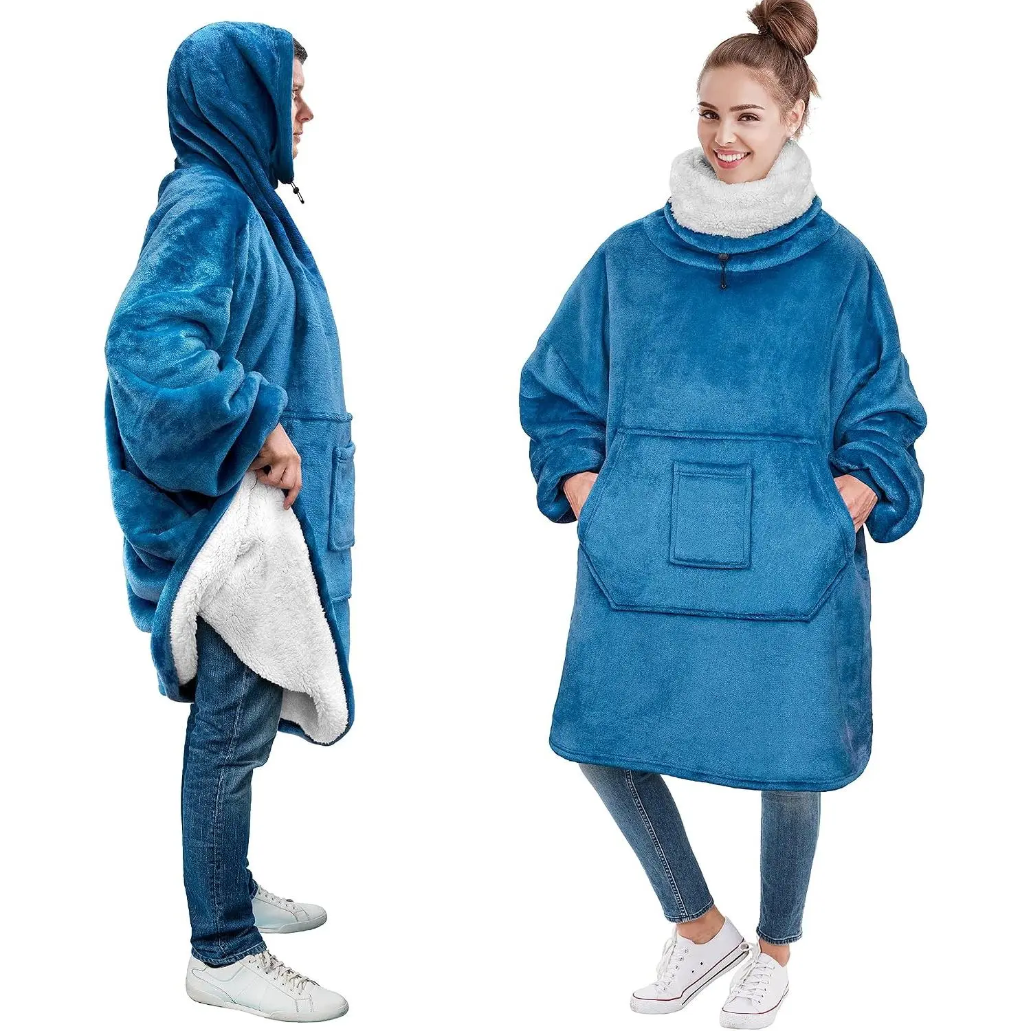 Wearable Blanket Hoodie Women Men,  Hooded Sweatshirt | 260 GSM Fleece / 460 GSM Sherpa, Sweater  Warmer, Soft Hug Sleep Pod Adult, Cozy Warm Plush Holiday  Ideas Mom Wife