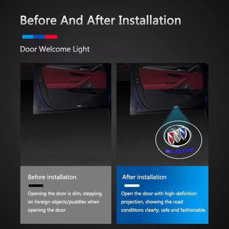 Car Door LED HD Welcome Courtesy Shadow Projector Lamp Logo Light For Buick Century Excelle XT Envision Excelle GT Verano Regal LaCrosse Park Avenue Envista GL8 Car Accessories