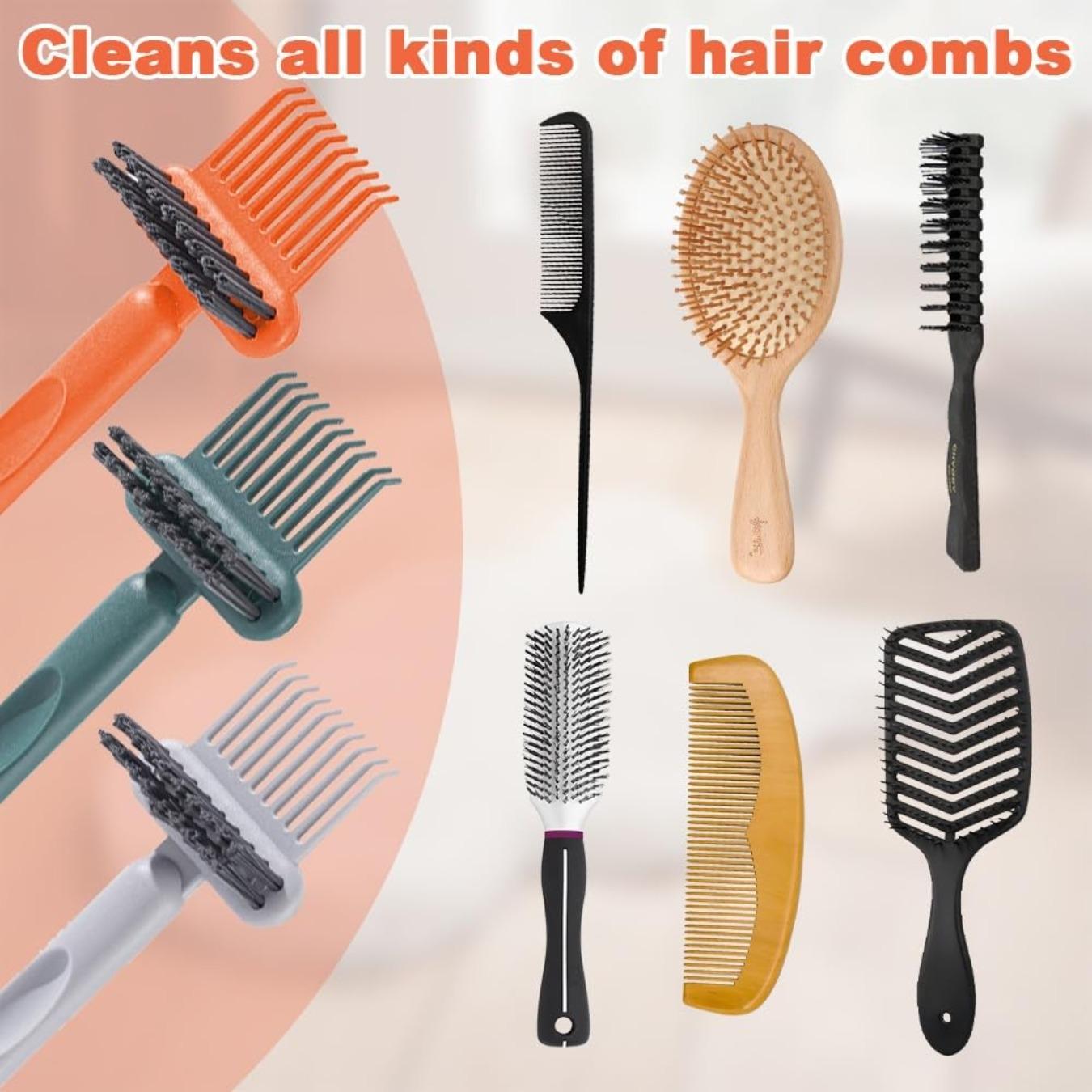 Two-in-one Brush Cleaning Tool, Comb Cleaning Brush, Portable Brush Cleaning Rake, Brush Cleaning Solution, Comb Cleaner Brush Cleaning Tool, Hair Cleaning Tool for Home and Salon Use (orange)