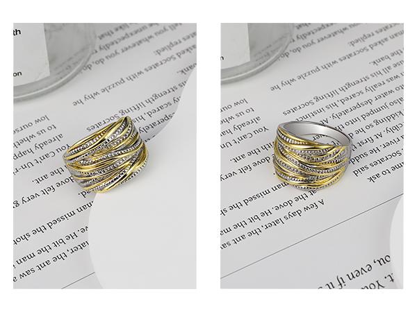 Aprilery 2 Tone Intertwined Crossover Statement Ring Fashion Chunky Band Rings for Women Wide Index Finger Rings Costume Trendy Jewellery Accessories