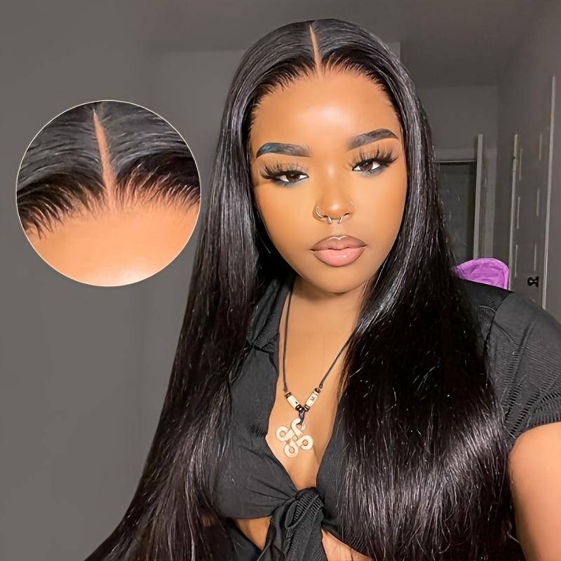Bling Hair 180% Density Wear and Go Glueless Wig Human Hair Straight 6x4 Pre-Cut HD Lace Front Closure Wig for Women Pre-Plucked Transparent Lace Natural Look Easy Application Precut Lace Wig