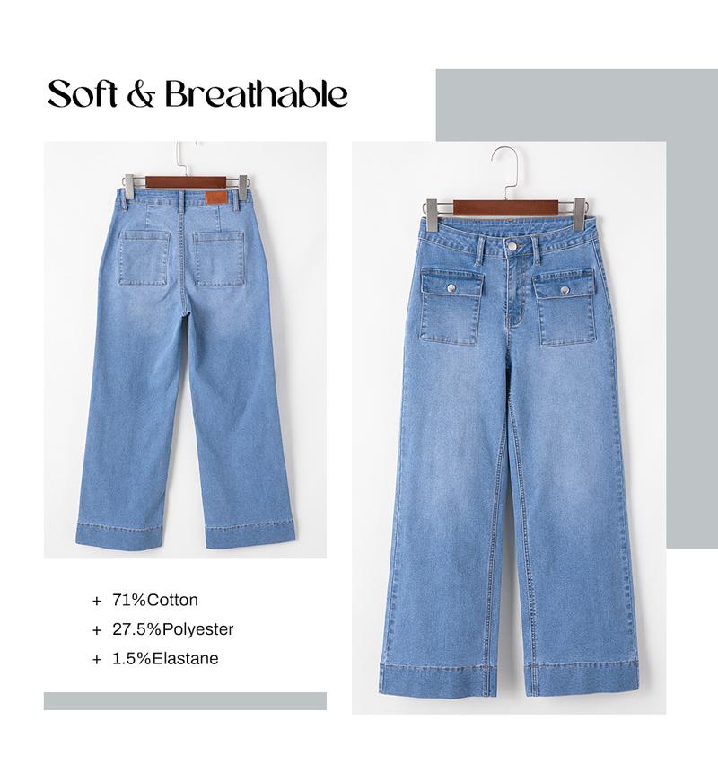 Sidefeel Women's Wide Leg Jeans High Waisted Stretchy Zimbaplatinum Jeans with Patch Pockets TikTokShopBlackFriday