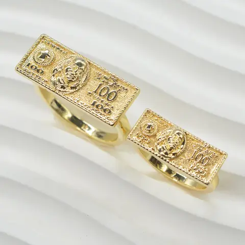 Fashion Creative Dollar Bill Double Finger Ring, Vintage Hip Hop Street Style Jewelry for Men and Women, Best Party Valentine's Gift