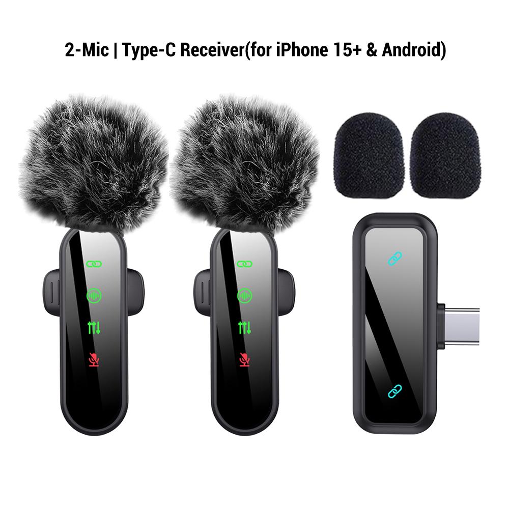 Professional Wireless Lavalier Microphone for iPhone, Android -, Mini Microphone with Status Display, Rechargeable Lapel Mic, Crystal Clear Sound Quality for Recording, Live Streaming, Vlog, TikTok