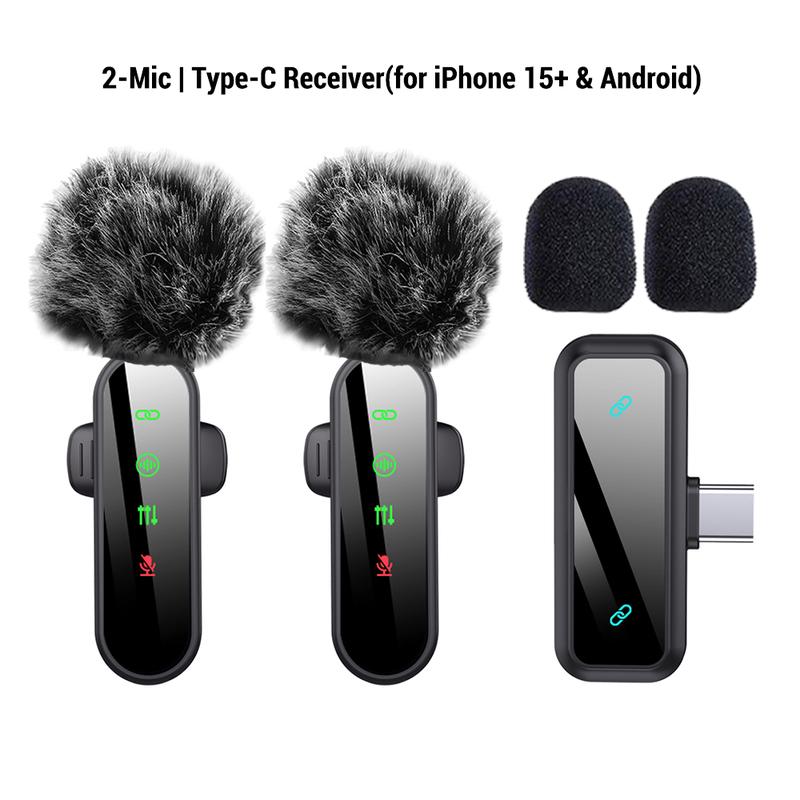 Professional Wireless Lavalier Microphone for iPhone, Android -, Mini Microphone with Status Display, Rechargeable Lapel Mic, Crystal Clear Sound Quality for Recording, Live Streaming, Vlog, TikTok