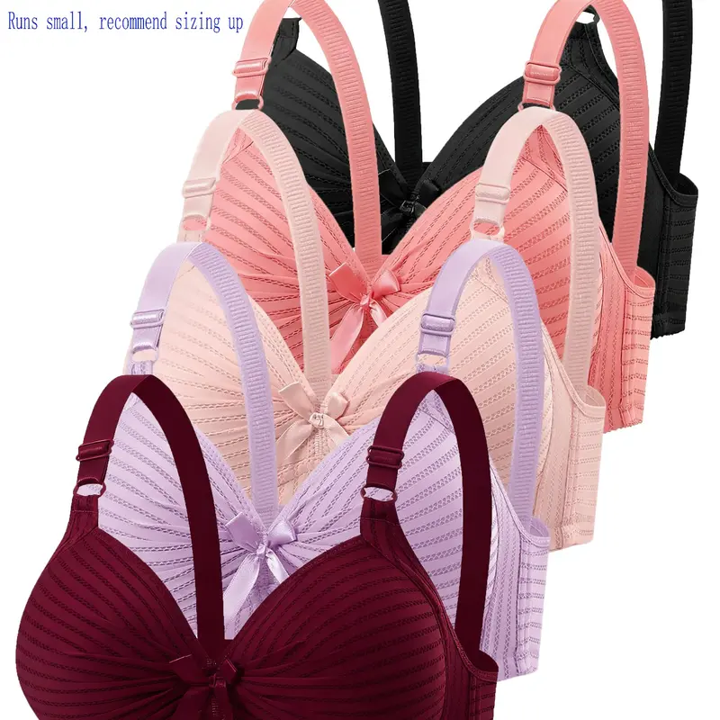 Lightweight Bra Set for All-Day Comfort & Support, Striped Soft Fabric, Multiple Sizes Available, Ideal for Daily Wear, Unlined Design