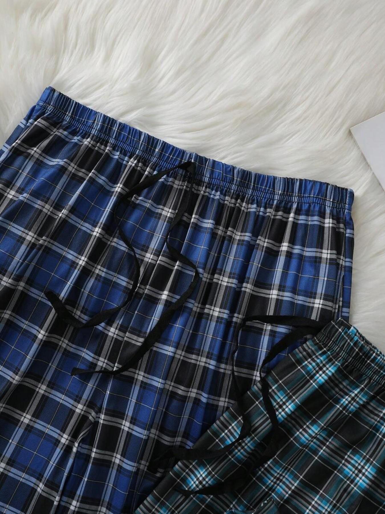 Three-Pack Men's Casual Home Wear Pants, Plaid Print Long Sleepwear, Comfortable for Spring & Fall, Ideal for Gifting