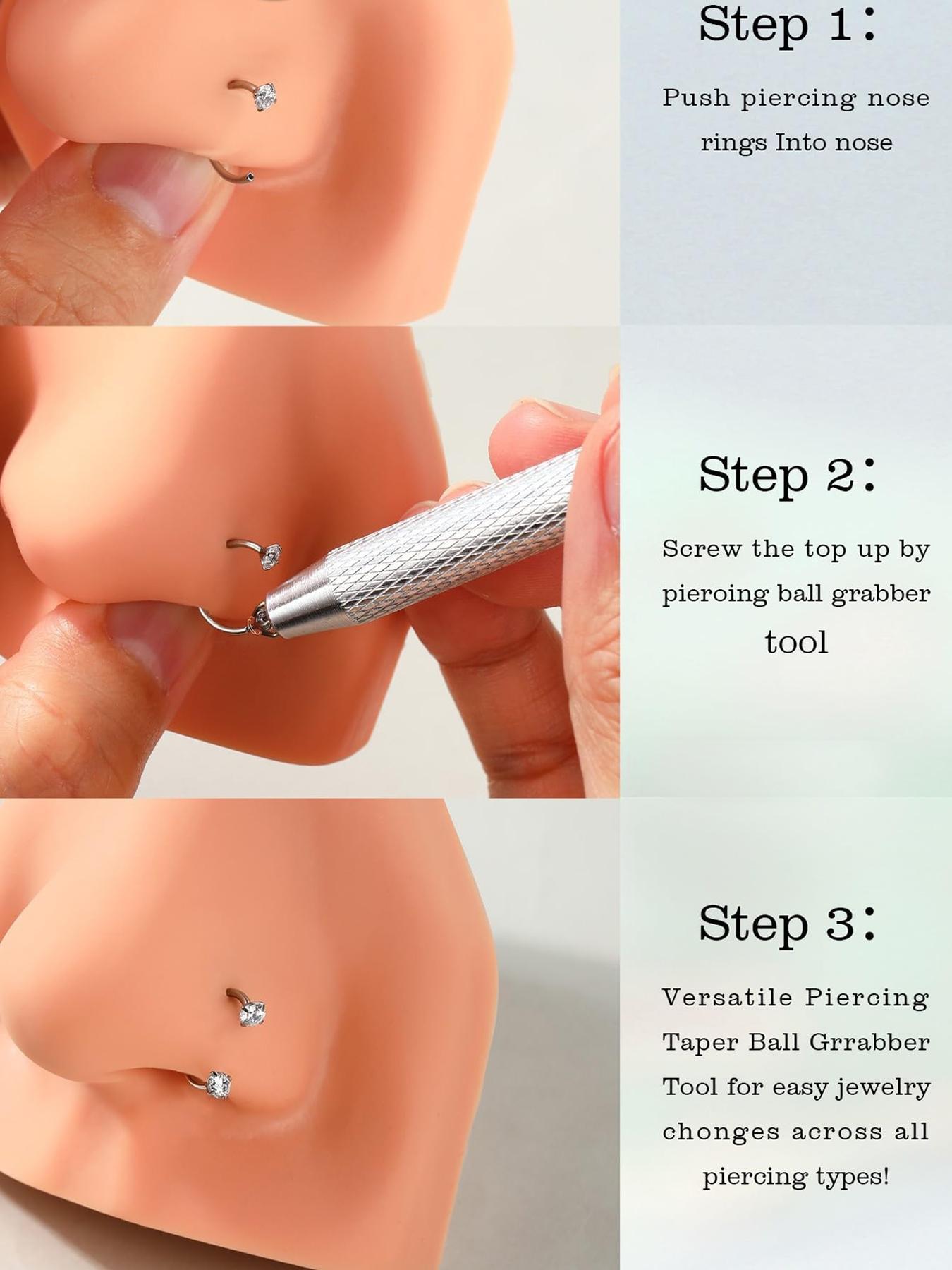 Horseshoe Nose Rings Studs, 20G/18G Internally Threaded Nose Rings For Women, 316L Surgical Steel Double Cubic Zirconia Nose Studs, Lip Eyebrow Helix Ear Piercing Jewelry