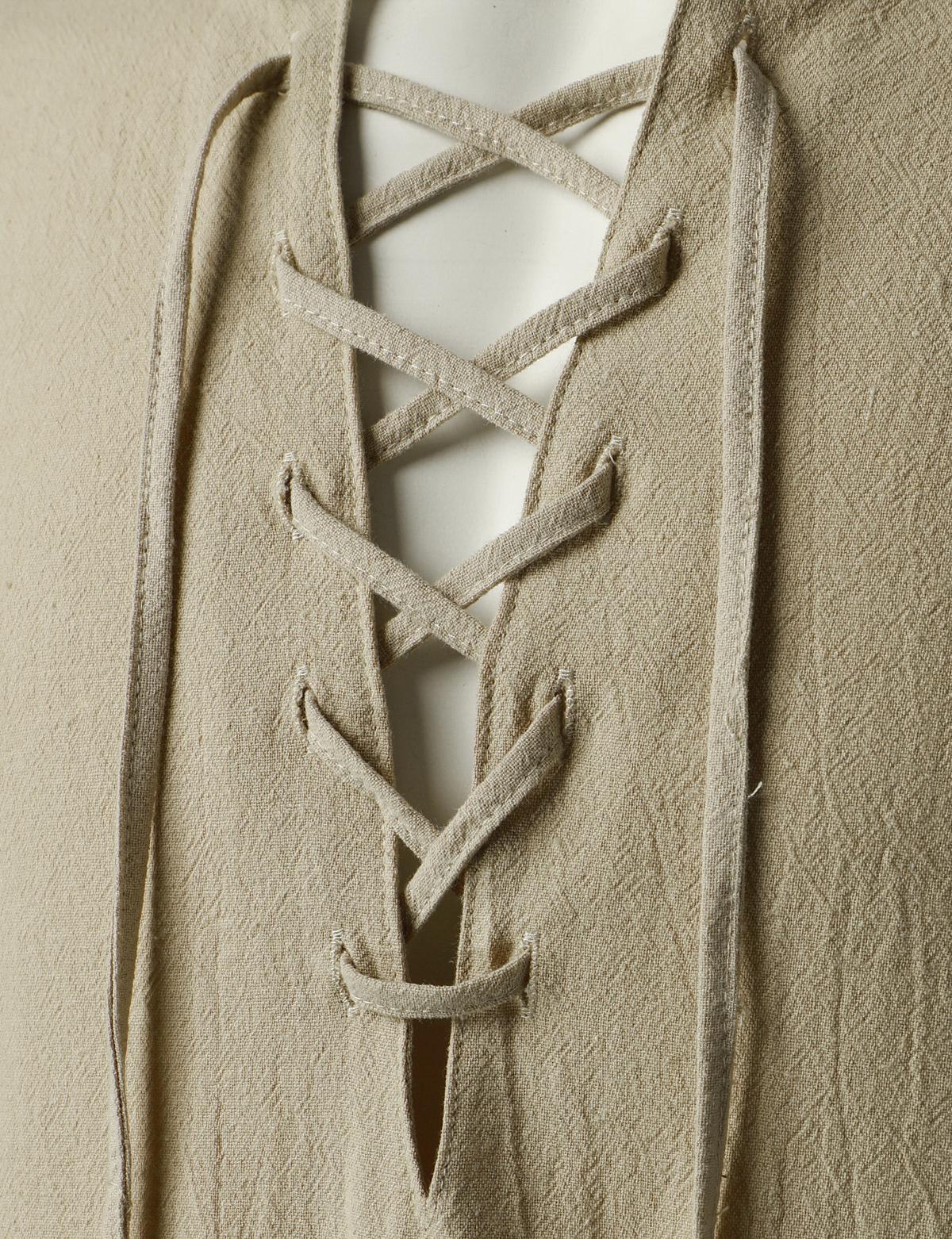 ZEROYAA Men's Medieval Vintage Long Sleeve Lace Up Shirt Renaissance Costume for Halloween Viking Pirate Cosplay Casual Menswear Funny Shirts Cotton High Quality Beige V-Neck Banded Collar Roll-up Sleeves ZEROYAA Men's Medieval Vintage Long Sleeve Lace Up Shirt Renaissance Costume for Halloween Viking Pirate Cosplay Casual Menswear Funny Shirts Cotton High Quality Beige V-Neck Banded Collar Roll-up Sleeves