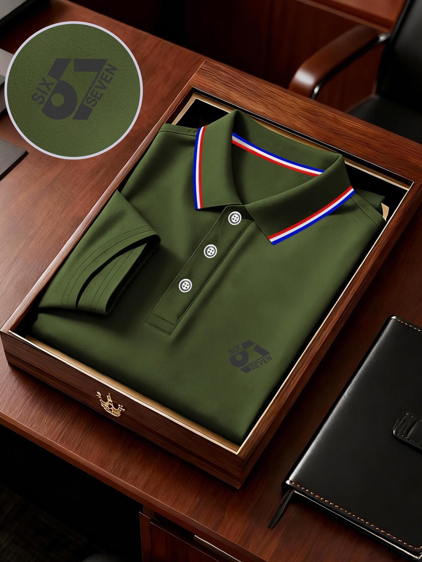 Men's Geometric Print Polo Shirt, Loose-Fit Short Sleeve, Breathable Elastic Fabric, Casual Business Tee, Spring Summer Outdoor Wear