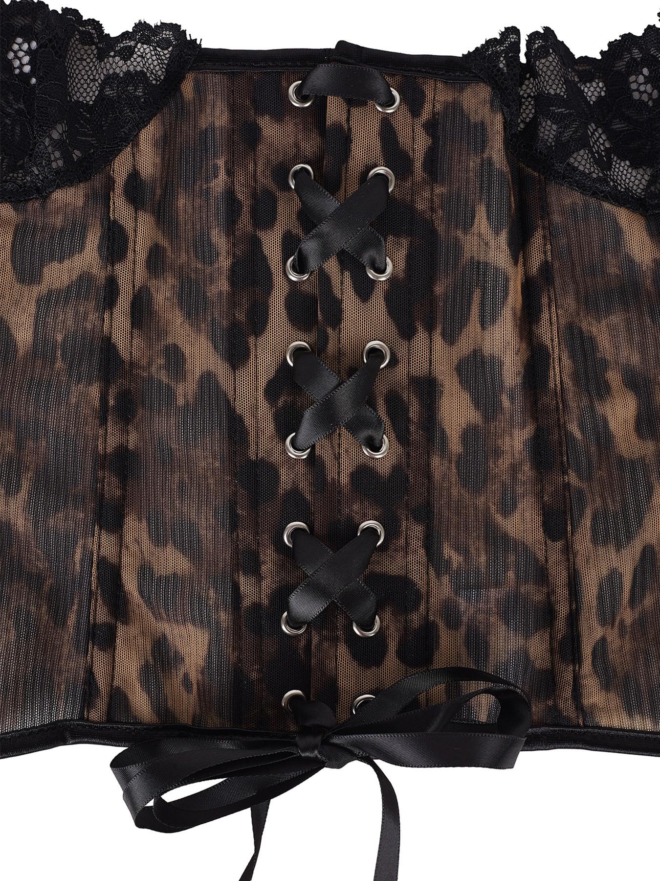 Y2K Leopard Print Lace Trim Corset Top Front Buckle Boned Waist Trainer Sheer Mesh Slimming Bustier For Women Club Party Date Night Outfit Underwear Womenswear classic staple musthave piece timeless style essential basic Y2K Leopard Print Lace Trim Corset Top Front Buckle Boned Waist Trainer Sheer Mesh Slimming Bustier For Women Club Party Date Night Outfit Underwear Womenswear classic staple musthave piece timeless style essential basic