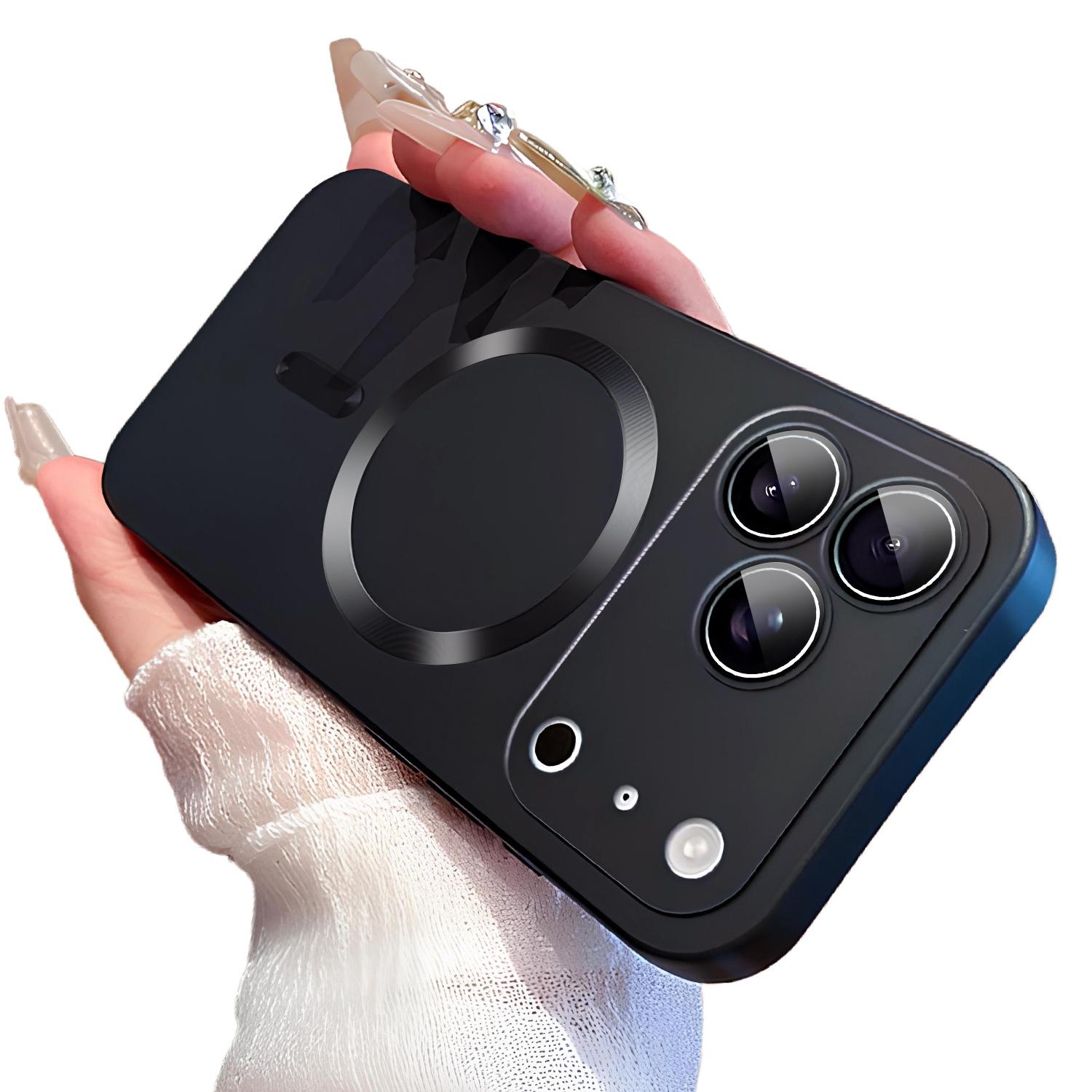 Magnetic for iPhone 17 Pro Max 16 15 14 13 Case Compatible with MagSafe Built-in Camera Lens Protector Slim Soft Silicone Bumper Shockproof Metallic Luster Phone Case