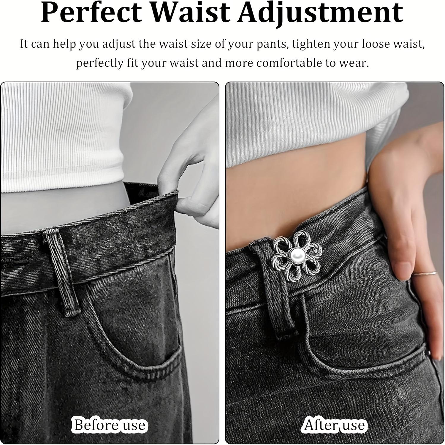 Women's Waist Tightener Button Clips, 8 Pack Gold Flower Decorative Snaps, Adjustable No-Sew Jean Buttons for Pants, Button Clips Snaps,travel essentials,camping essentials tiktokshopbacktoschool