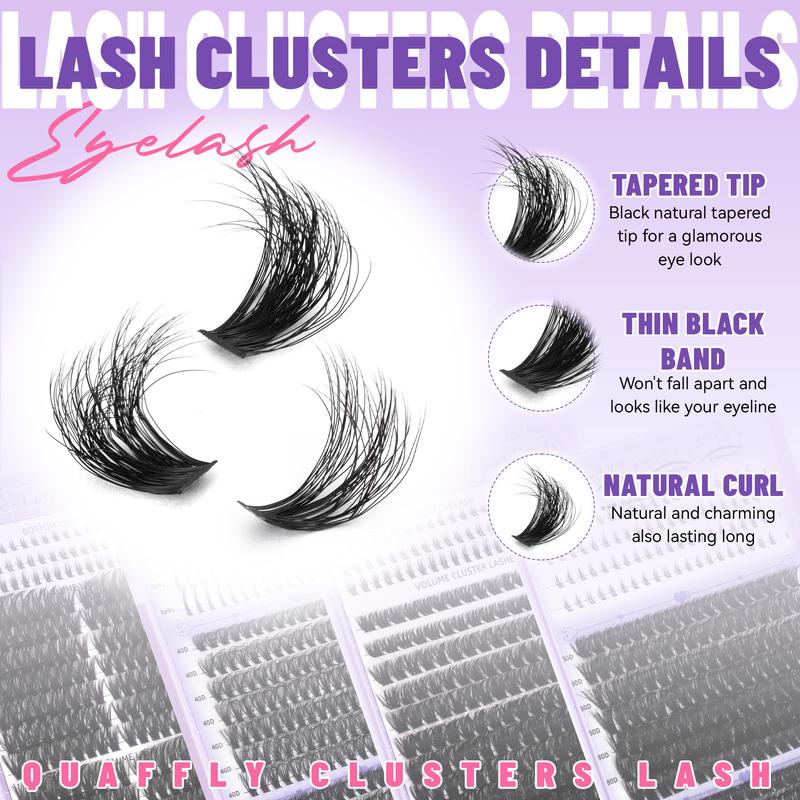 QUAFFLY 1274Pcs Lash Extension Kit 40D+60D+80D+100D+Bottom Lashes+Spike lashes Fluffy Lash Clusters Individual Lash Clusters With Lash Bond&Seal Eyelash Bond Glue Lash Remover Tweezer Lash Curler for Natural DIY Cluster Eyelash Extensions Kit