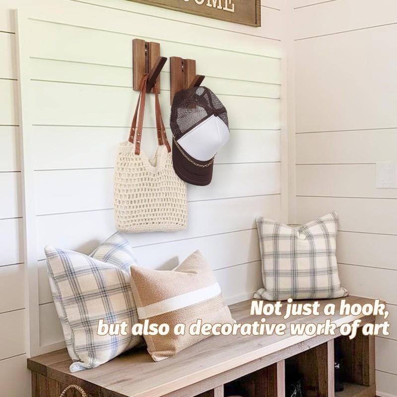 Magnetic Foldable Wooden Wall Hooks, Hidden Acacia Wood Coat Hooks, Flip Down Hooks for Coats, Bags, Hats, Towels