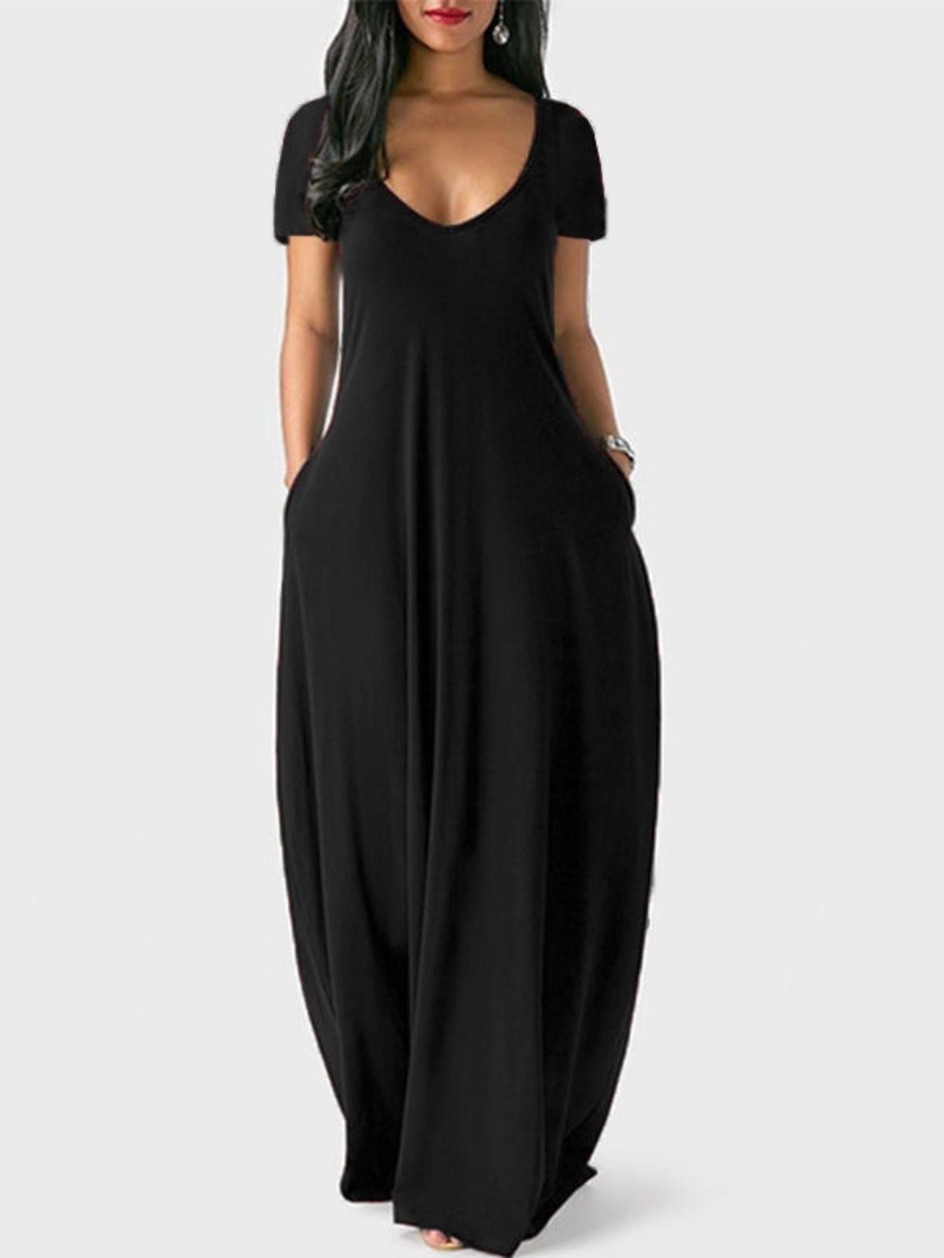 Women's Casual Simple Basic Loose Pocket Long Sleeve Dress, Comfortable and Stylish Design, Perfect for Daily Wear and Relaxing Moments, Casual Dresses