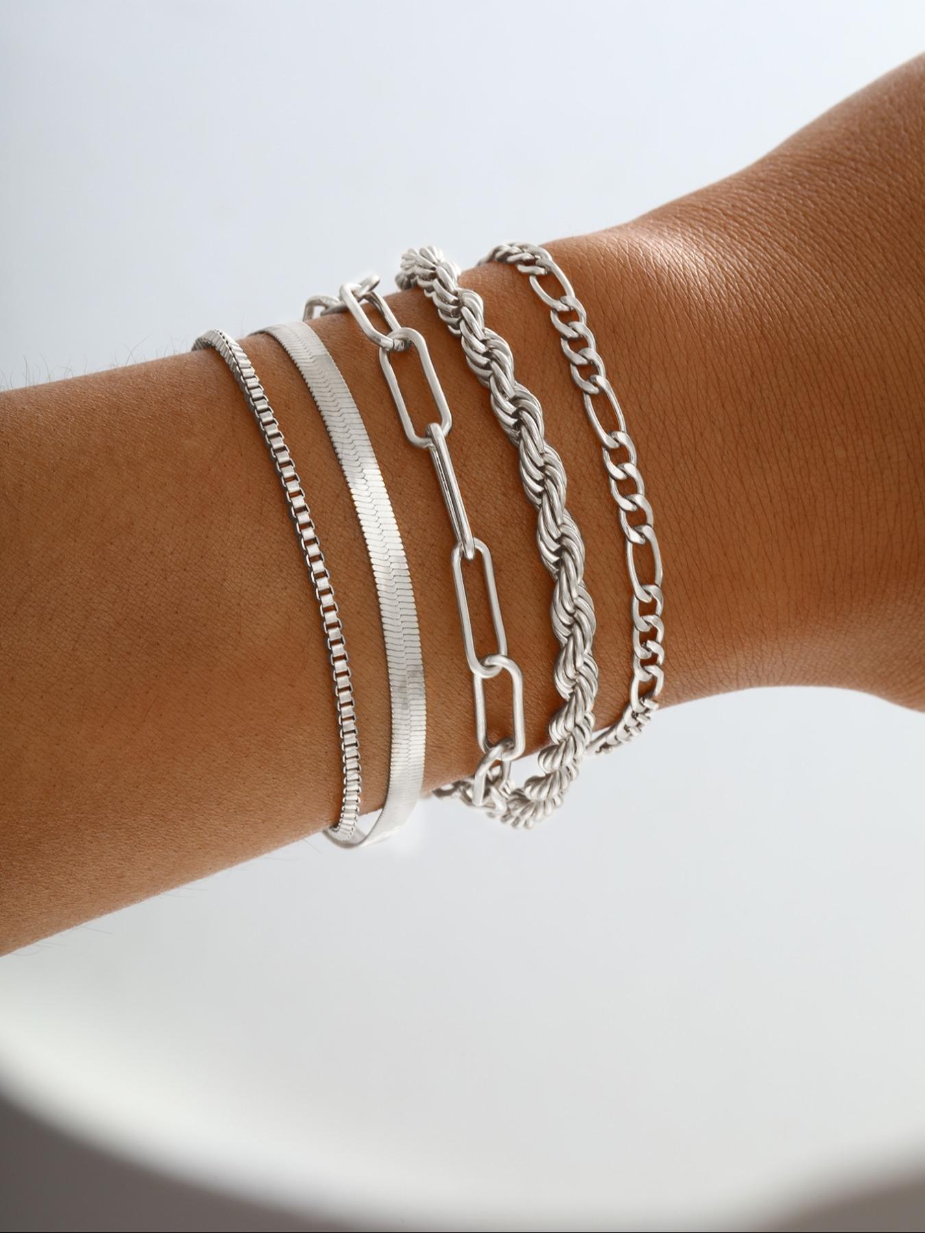 Women's Twist Herringbone Chain Stack Bracelet, Classic Jewelry for Gift, Female Fashion Accessories for Daily, Streetwear Bracelet Bundles, Stackable Bracelets