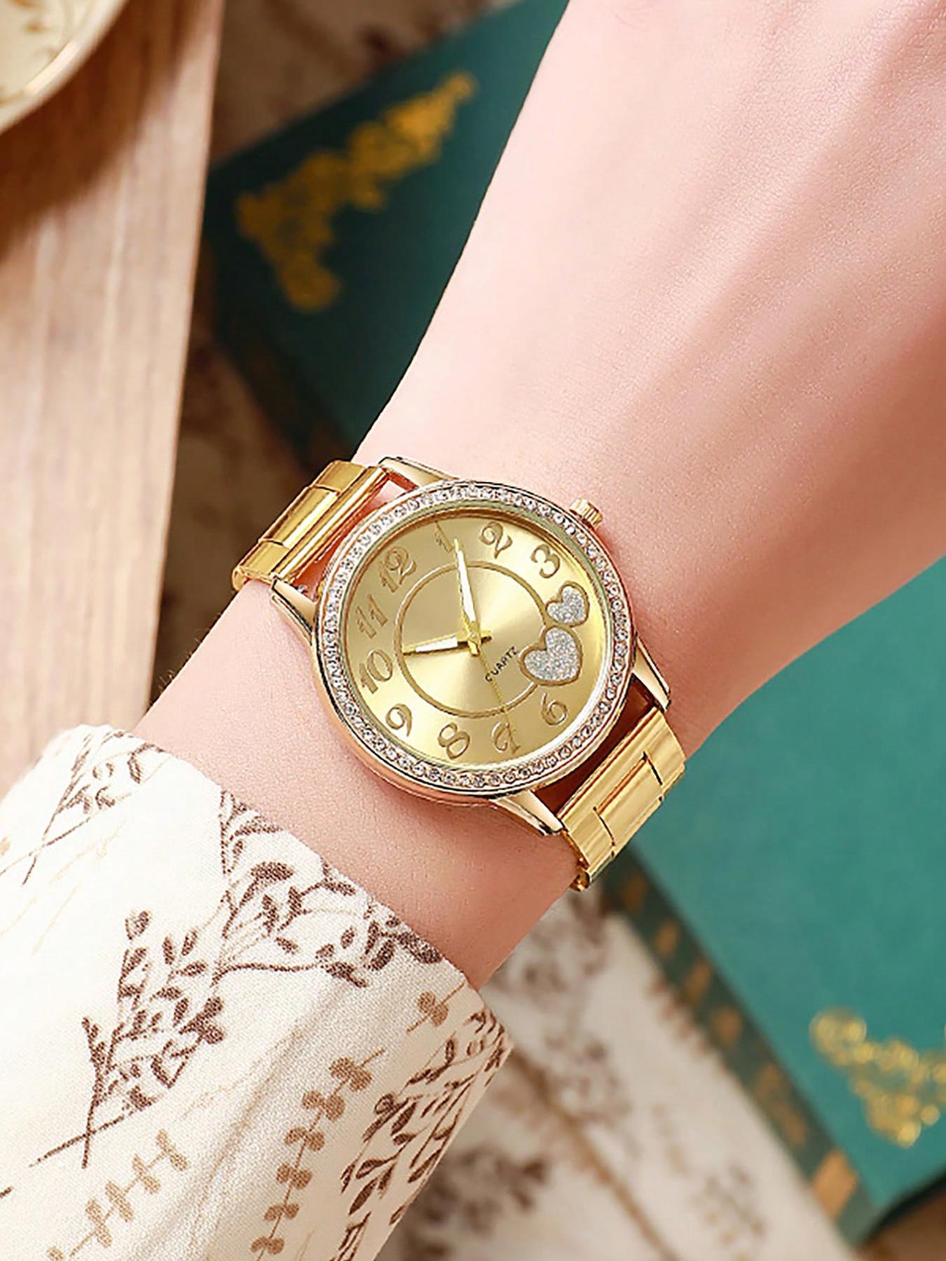 2 counts - Women's Watch Fashion Simple Watch Women's Watch Square Quartz Watch with Fashion Stacked Bracelet Set