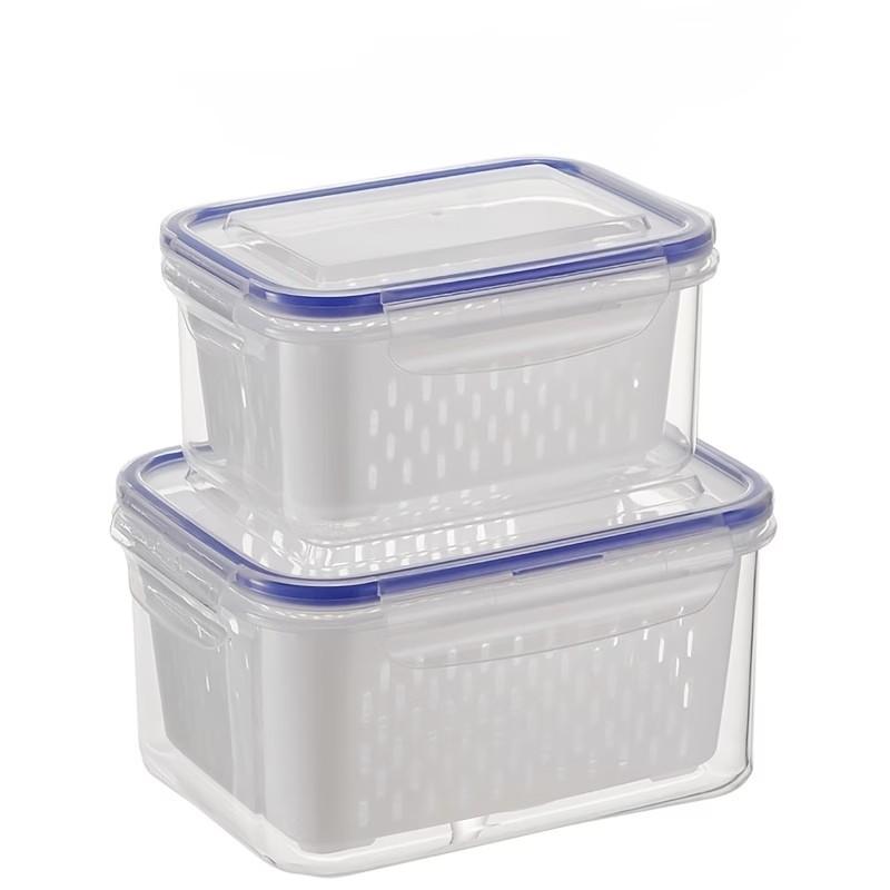 2-Piece Draining Basket Set, Square Food Storage Box, PP Material Reusable Refrigerator Organizer, Ideal for Onions, Herbs, Fruits, Eggs
