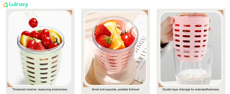 Portable Picnic Party Fruit Salad Storage Cup with Lids and Fork,20 Oz Fruit Storage Containers for Fridge with Removable Colander BPA-Free,Leak-Proof,Keep Fruits,Berry,Salad Fresh longer