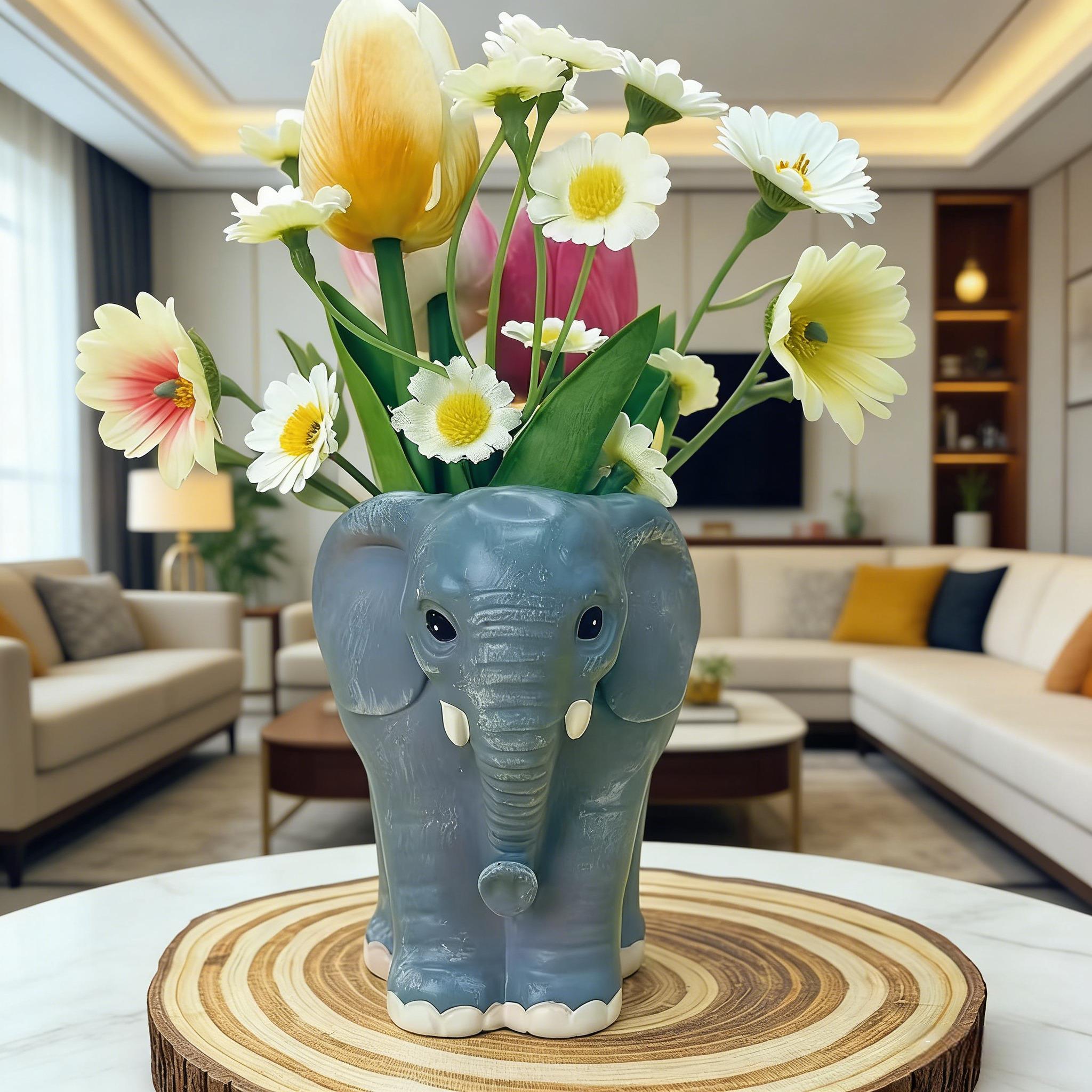 Elephant Shape Vase, Cute Healing Style, Creative Resin Craft, Desktop Floral Decoration, Home Decor Gift Idea, Perfect for Interior Design